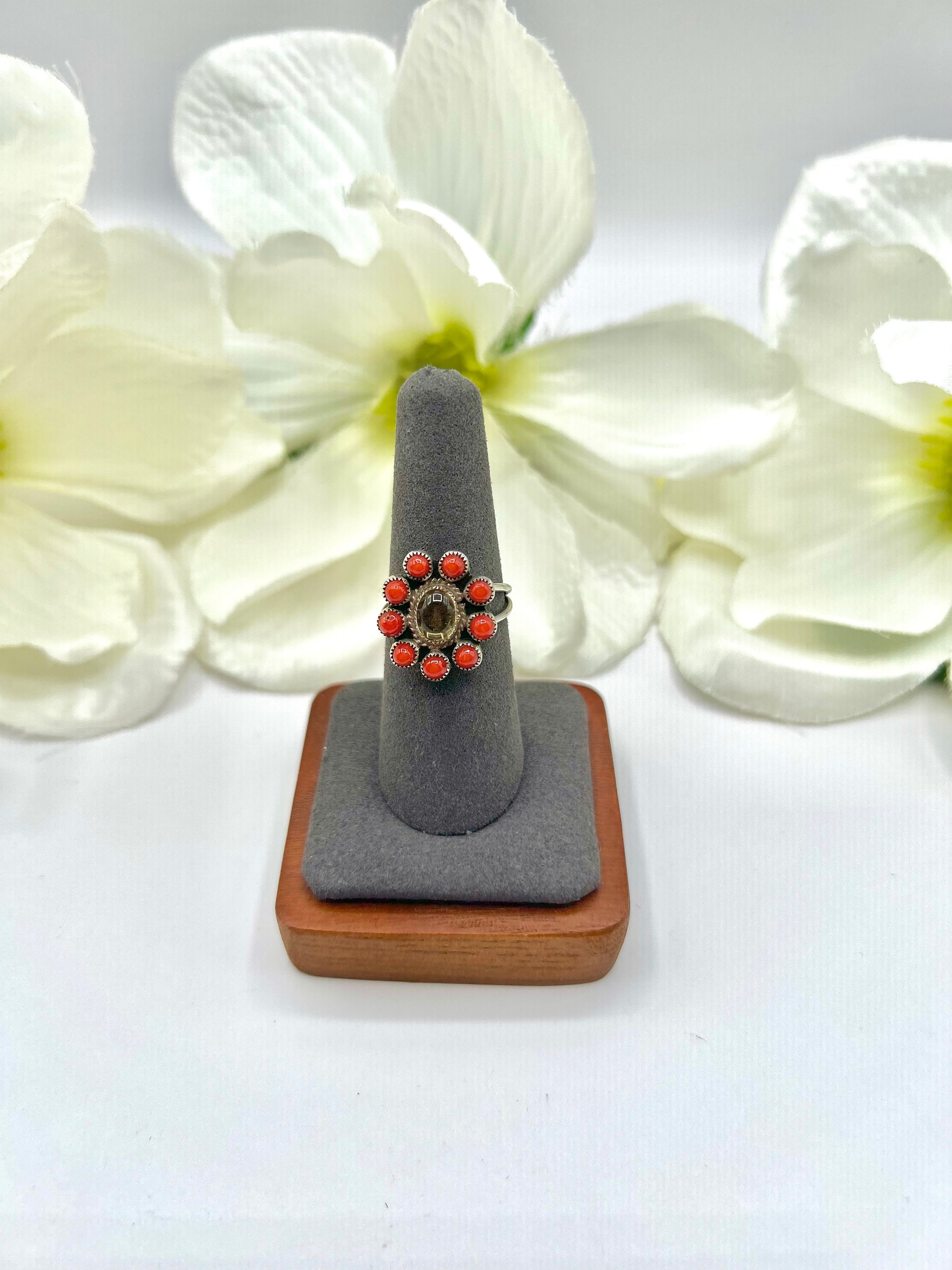 Zuni Made Multi Stone & Sterling Silver Ring Size 7.25