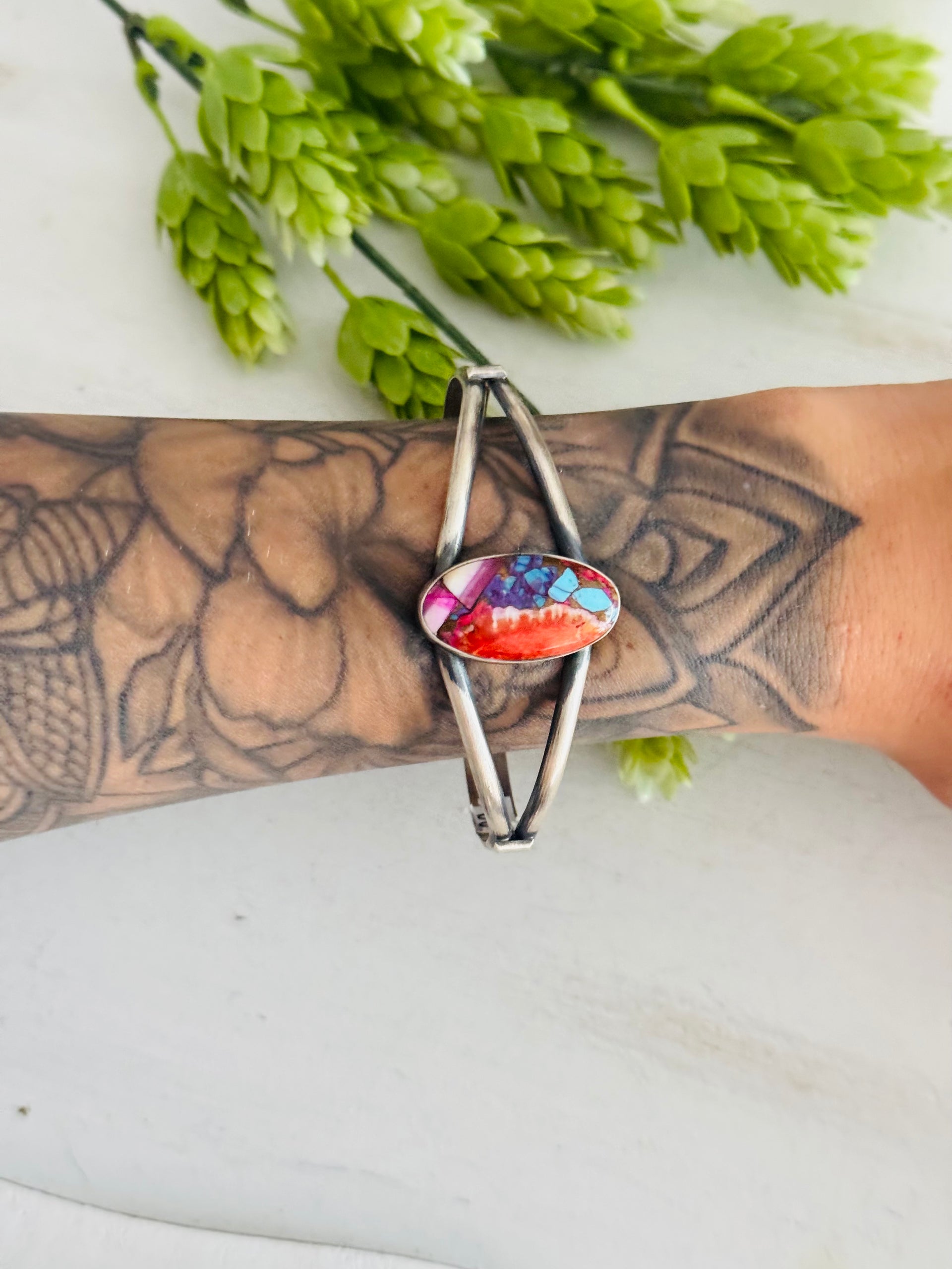 Navajo Made Mohave Turquoise  & Sterling Silver Cuff Bracelet