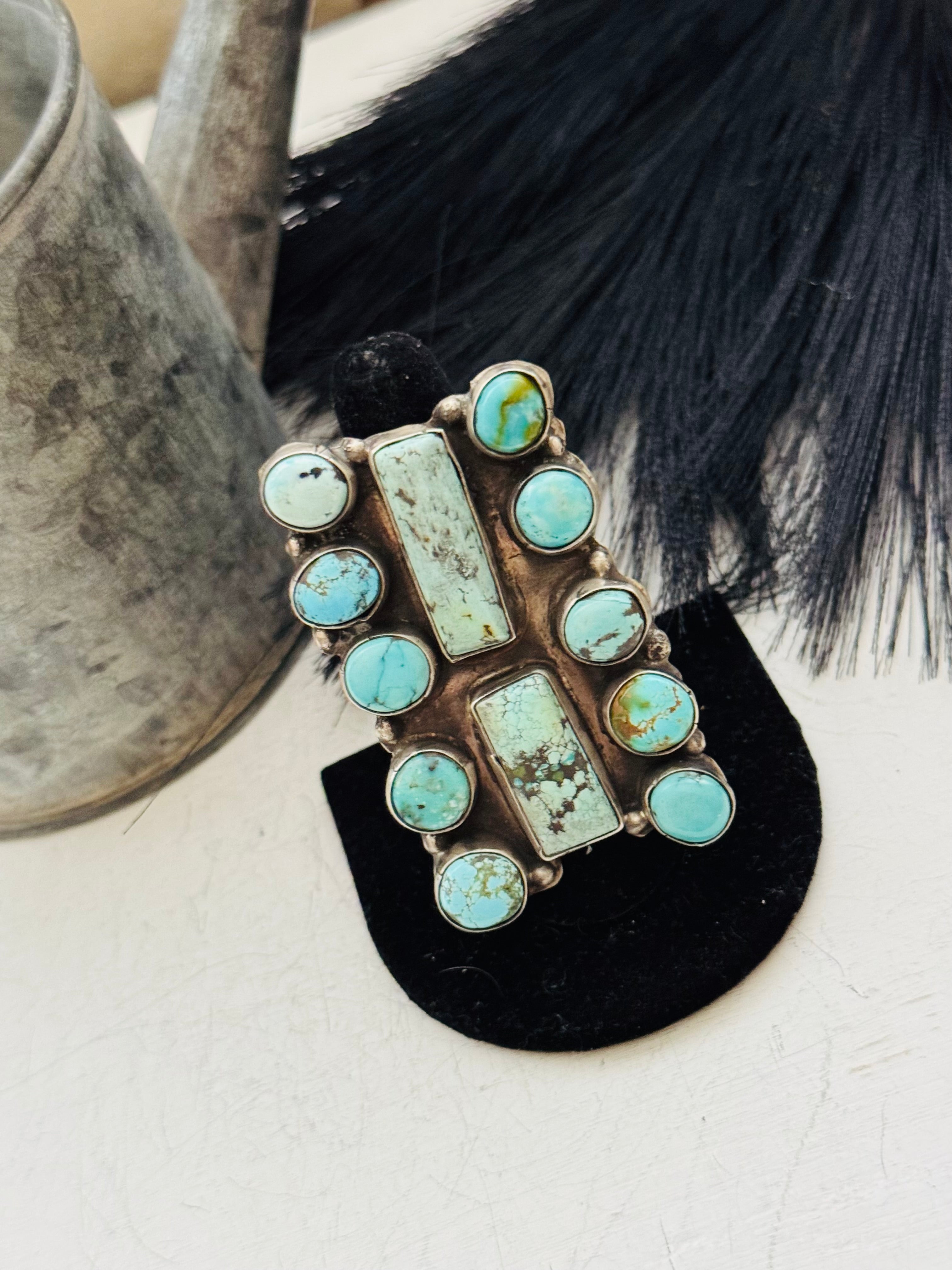 Navajo Made Kingman Turquoise & Sterling Silver Ring Size 8