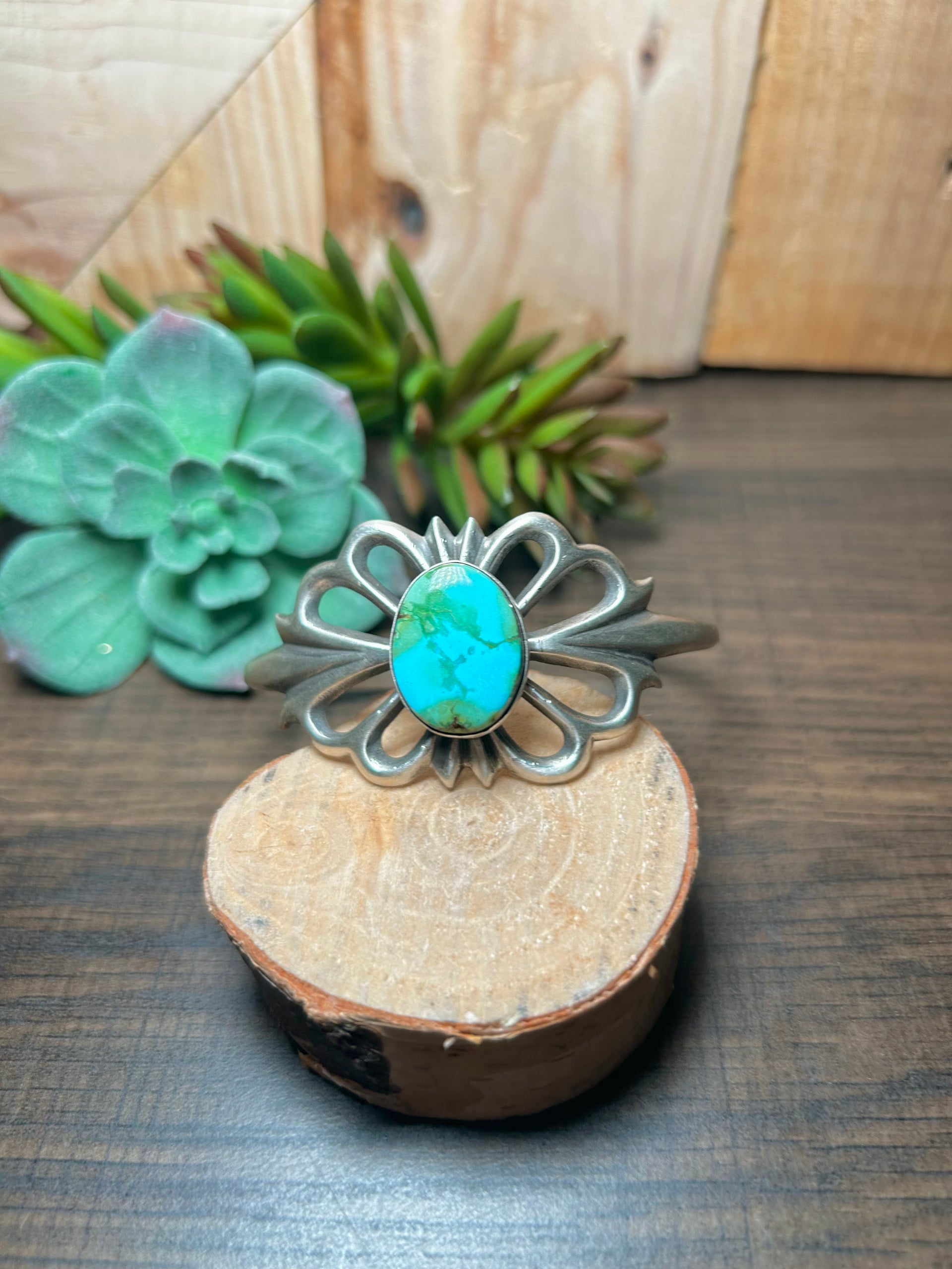 Navajo Made Sonoran Mountain Turquoise & Sterling Silver Cuff Bracelet