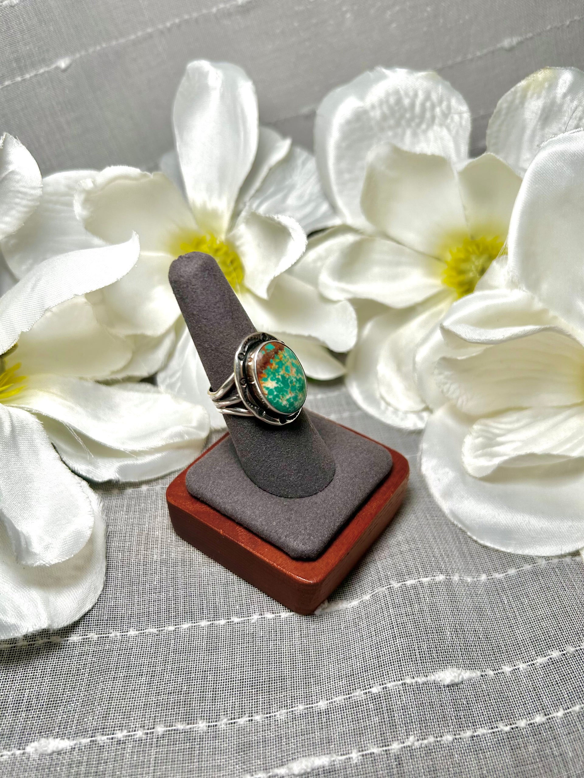 Navajo Made Fox Turquoise & Sterling Silver Ring Size 8