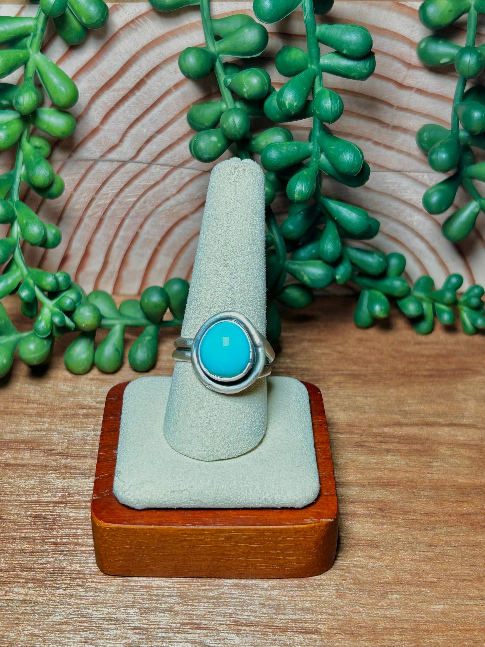 Navajo Made Kingman Turquoise & Sterling Silver Adjustable Ring