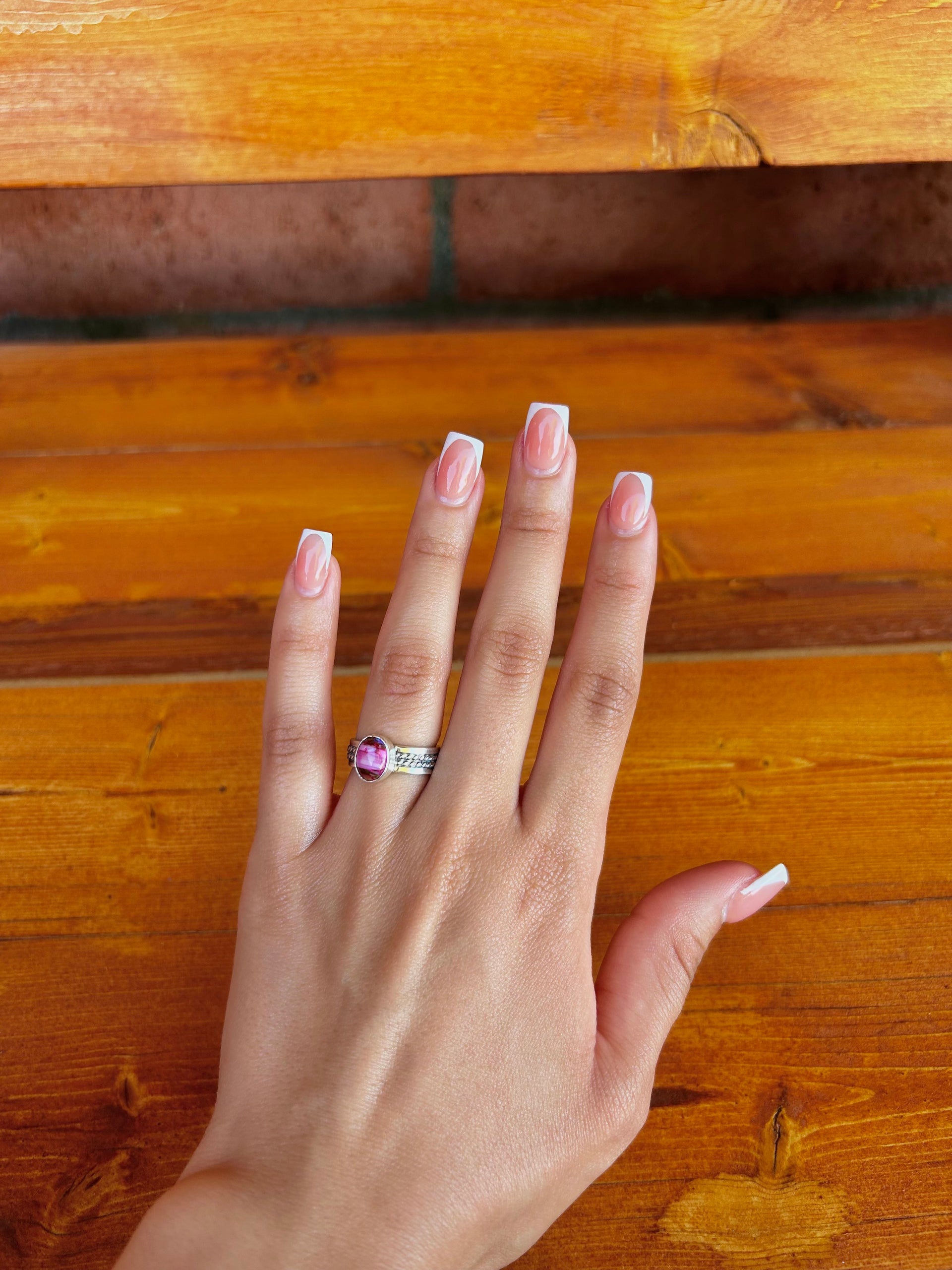 Navajo Made Pink Mohave & Sterling Silver Ring Size 5