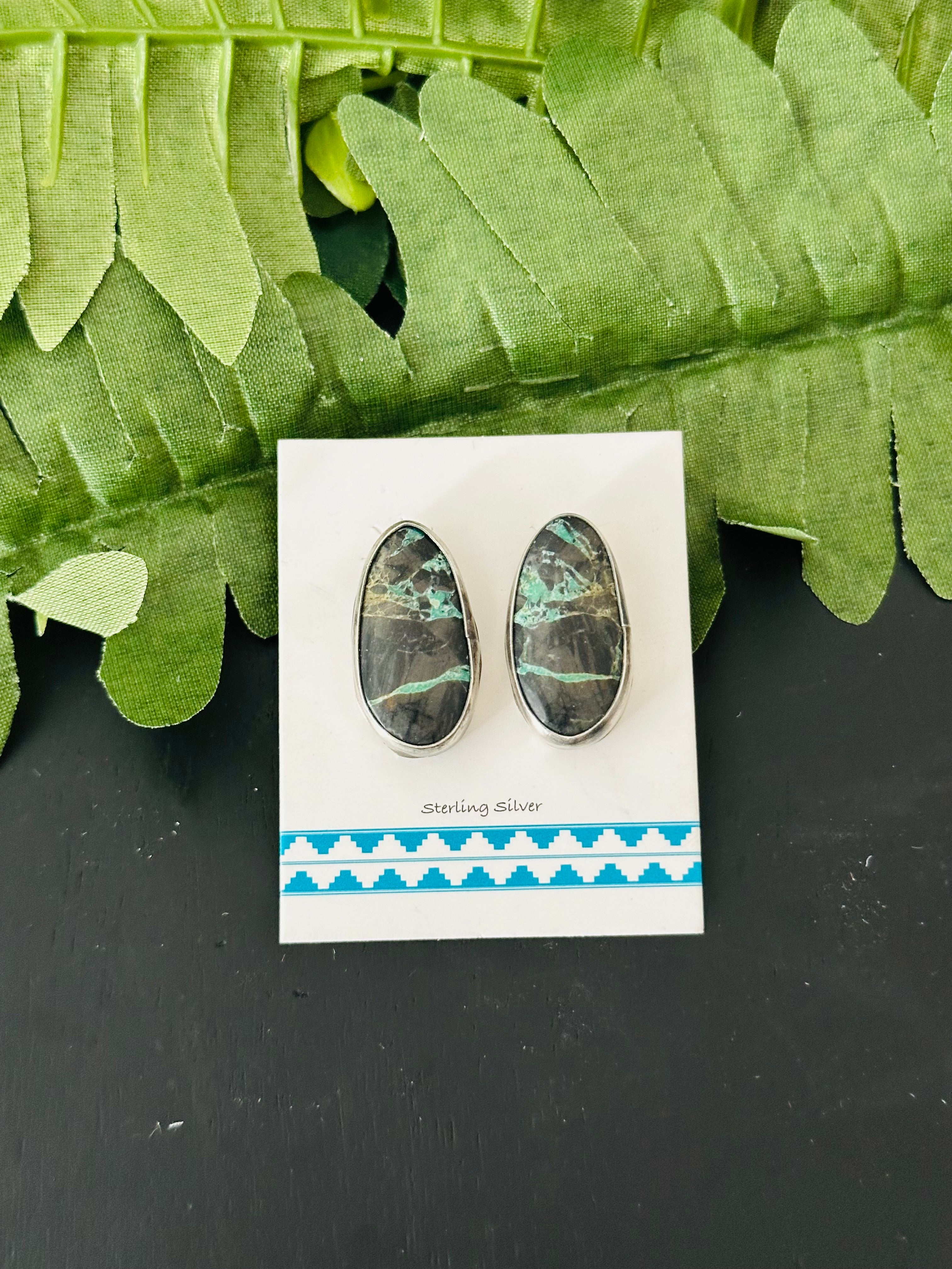 Pete Skeets Black Jack Turquoise & Sterling Silver Post Earrings