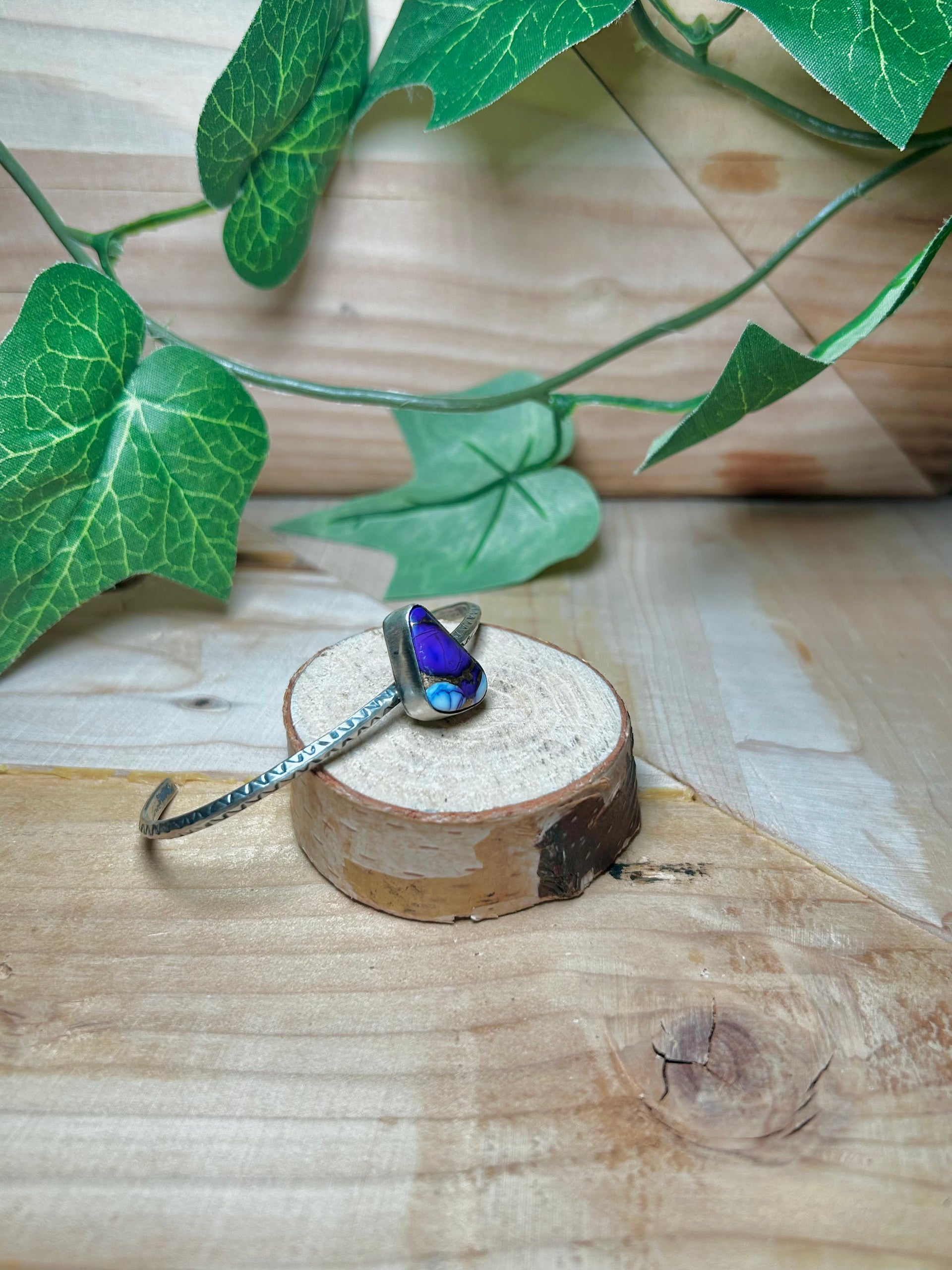 Navajo Made Purple Mohave Turquoise & Sterling Silver Cuff Bracelet