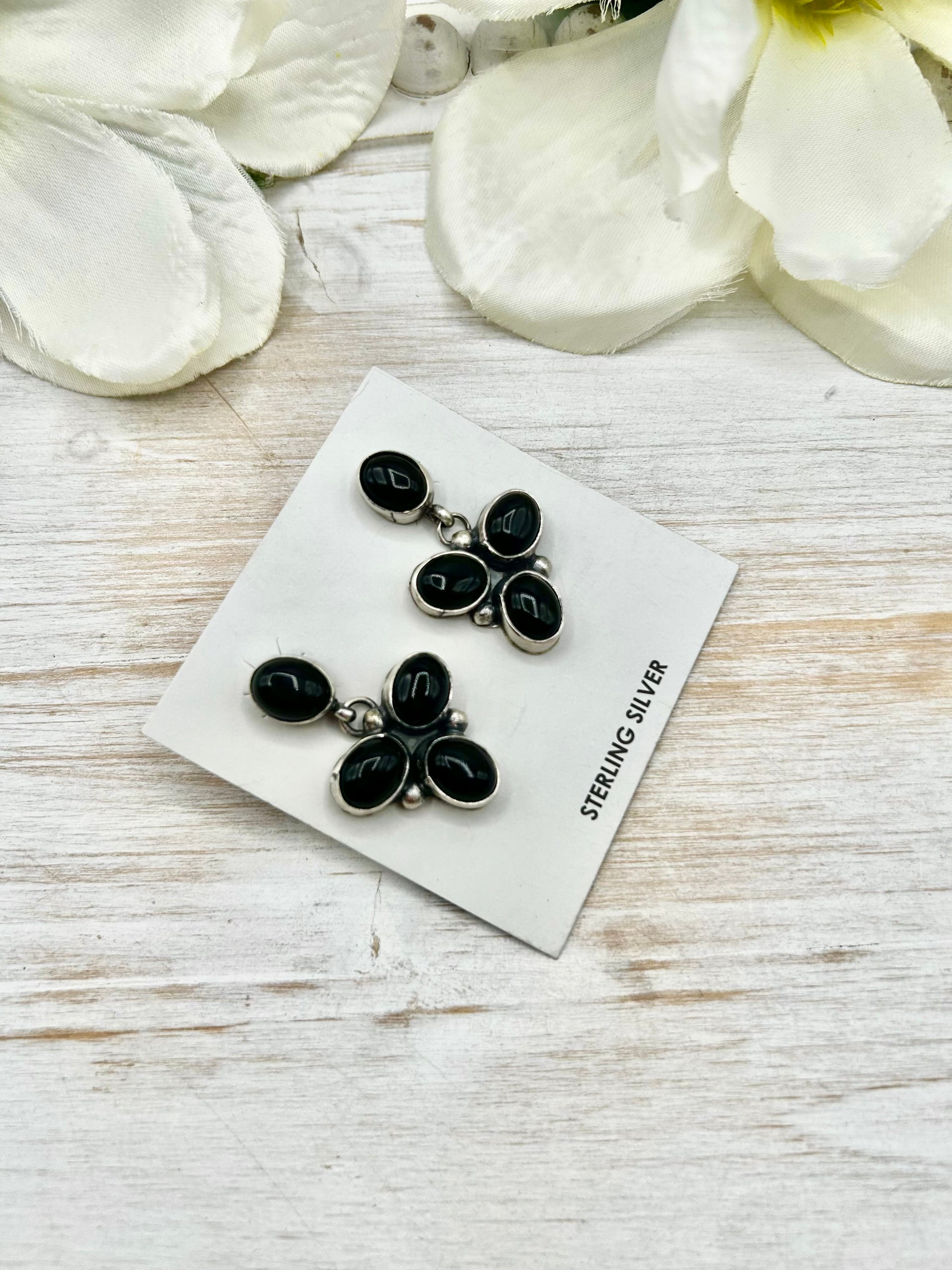 Navajo Made Onyx & Sterling Silver Post Earrings