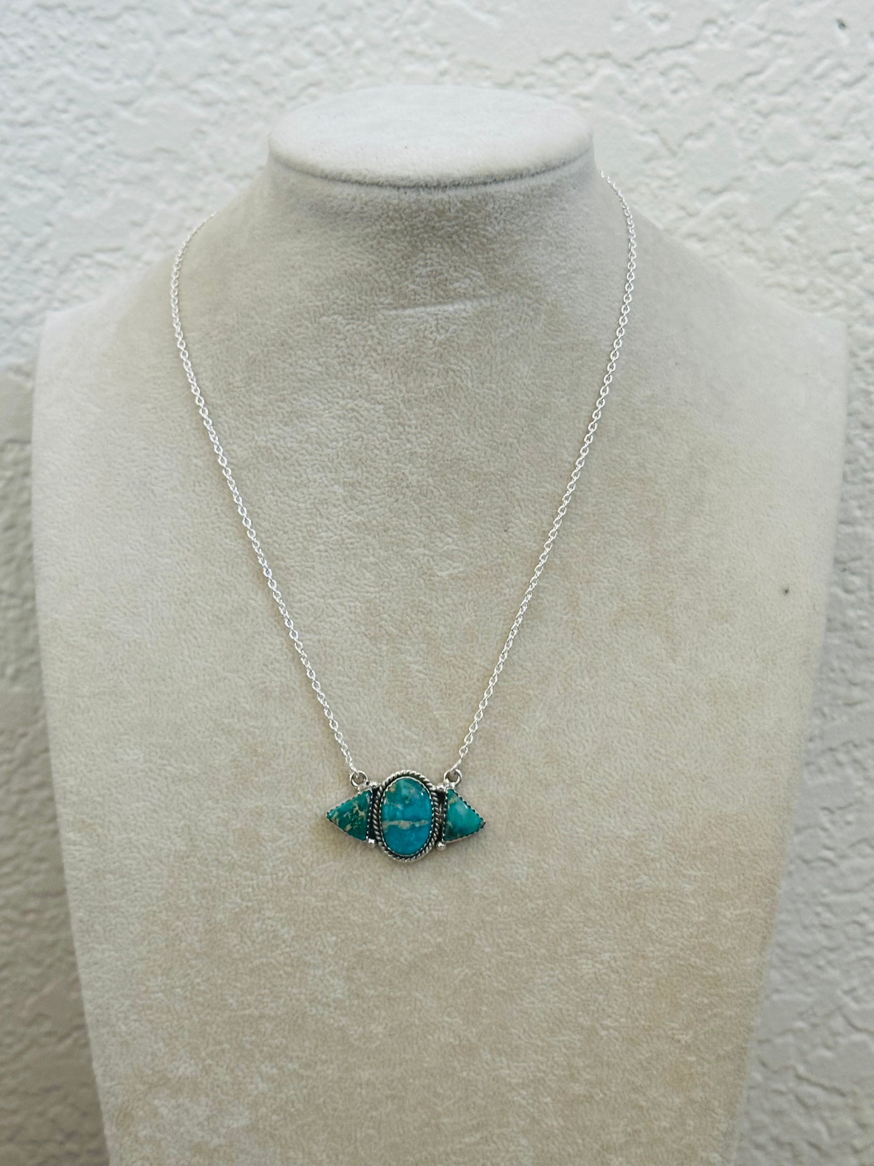 Southwest Handmade Emerald Valley Turquoise & Sterling Silver Necklace