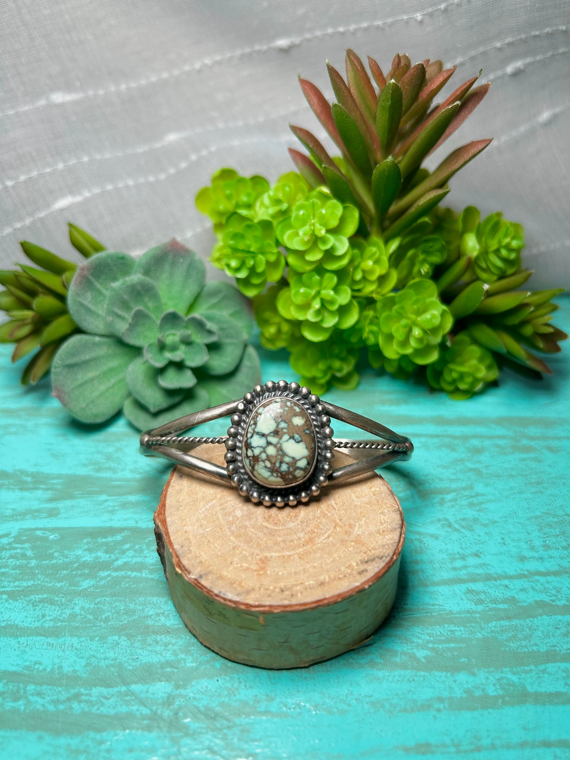 Navajo Made New Lander & Sterling Silver Cuff Bracelet