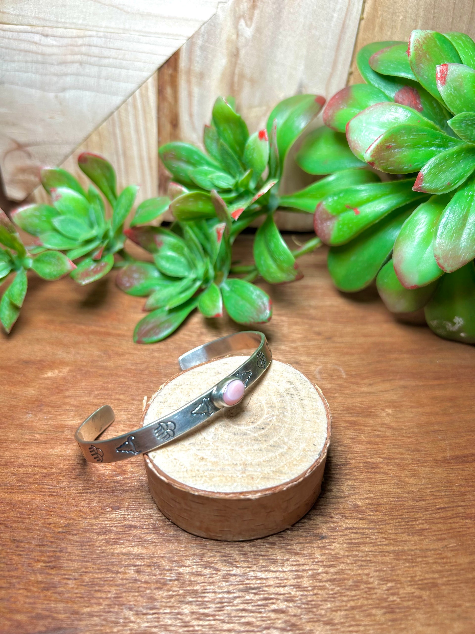 Navajo Made Pink Conch & Sterling Silver Cuff Bracelet