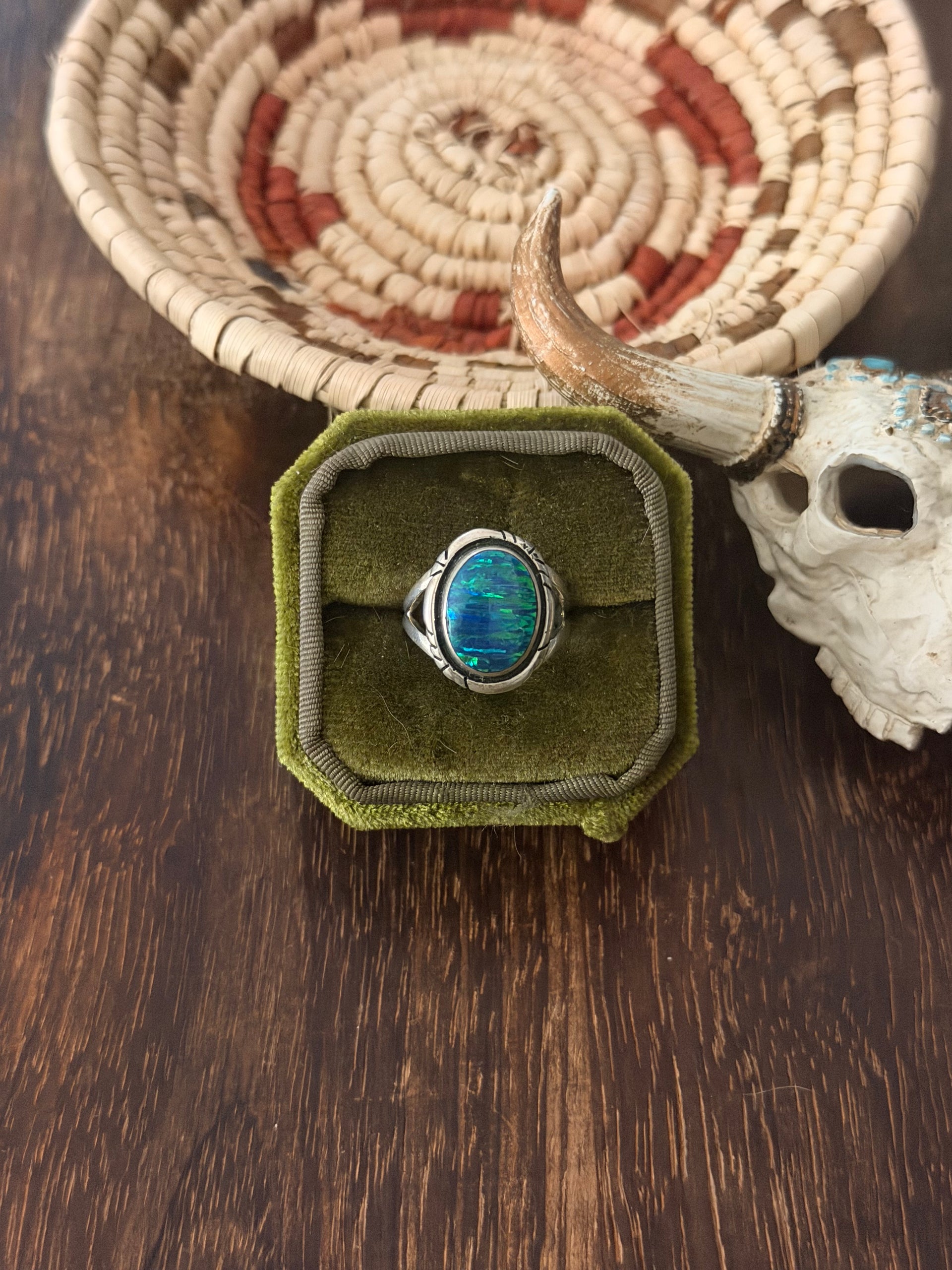 Navajo Made Opal & Sterling Silver Ring Size 7