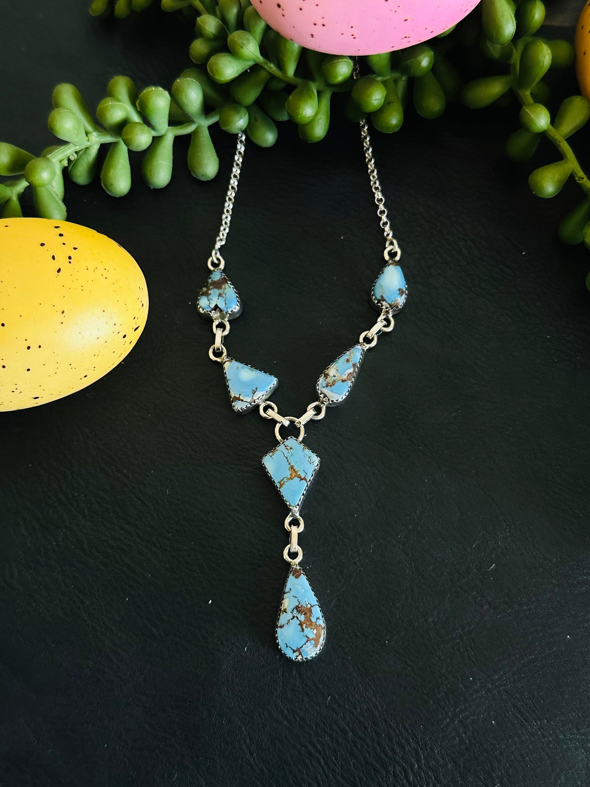 Southwest Handmade Golden Hills Turquoise & Sterling Silver Lariat Necklace