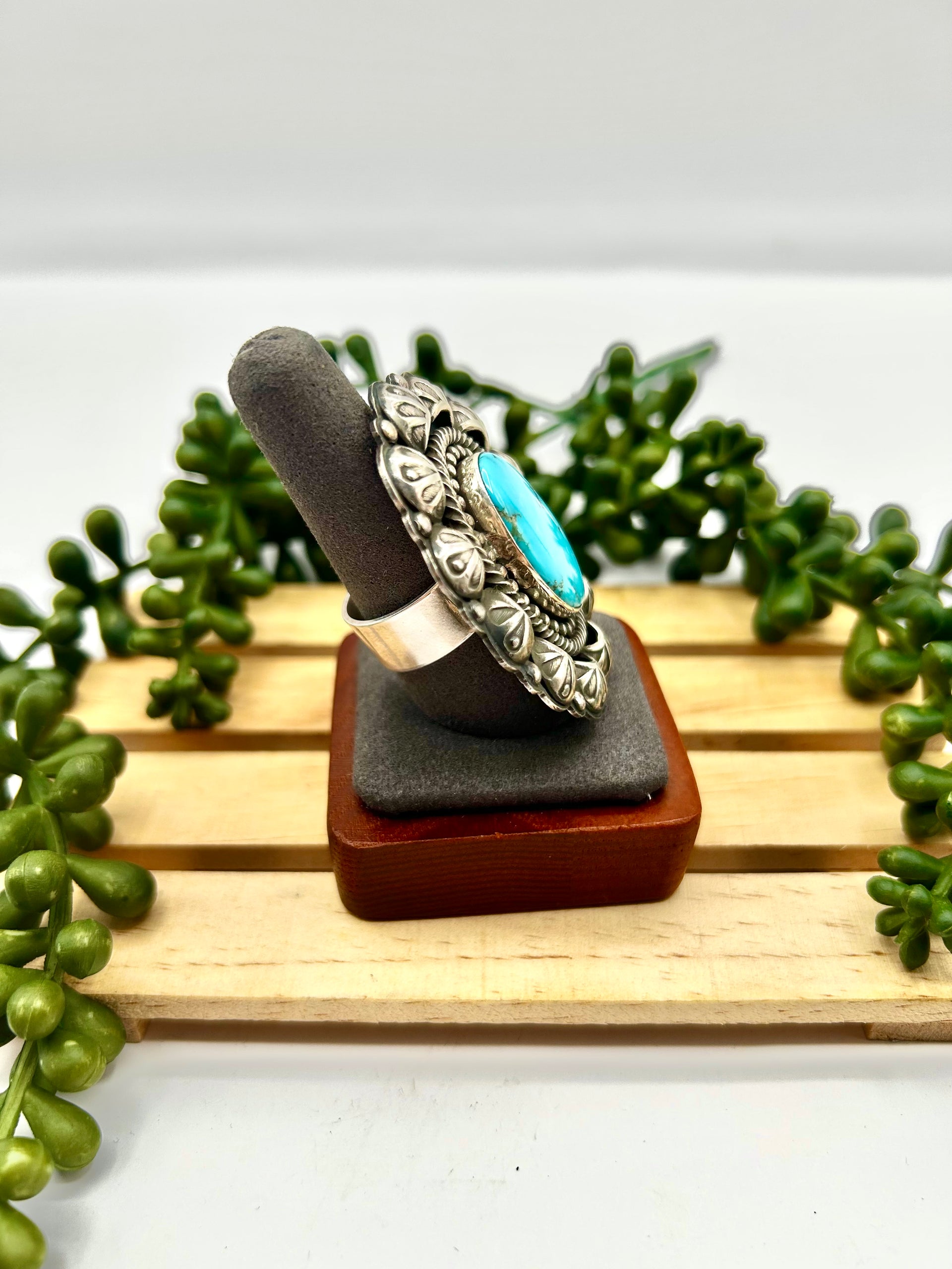 Old Pawn Jeff James Kingman Turquoise & Sterling Silver Adjustable Ring