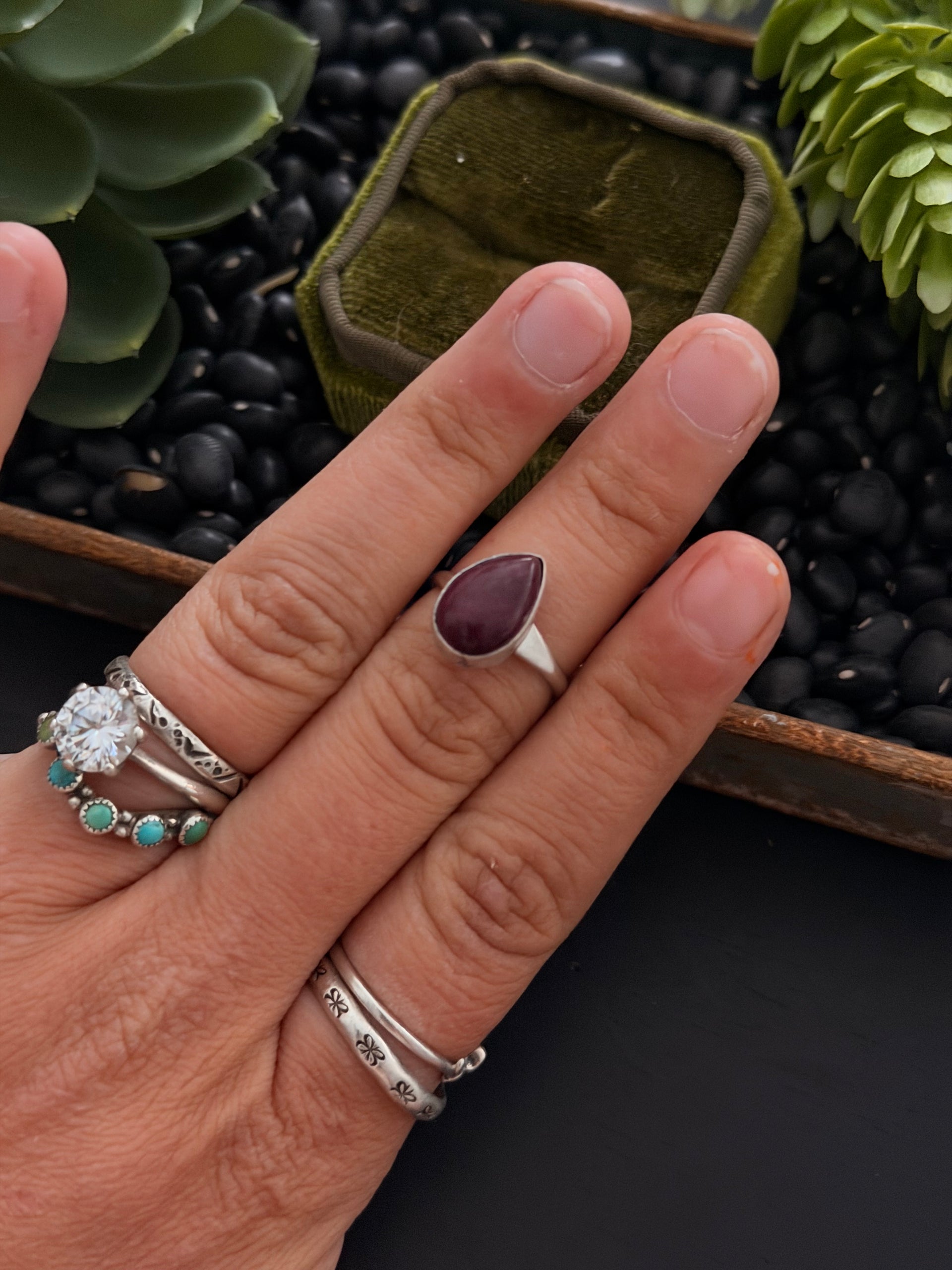 Navajo Made Purple Spiny Oyster & Sterling Silver Ring Size 5.5