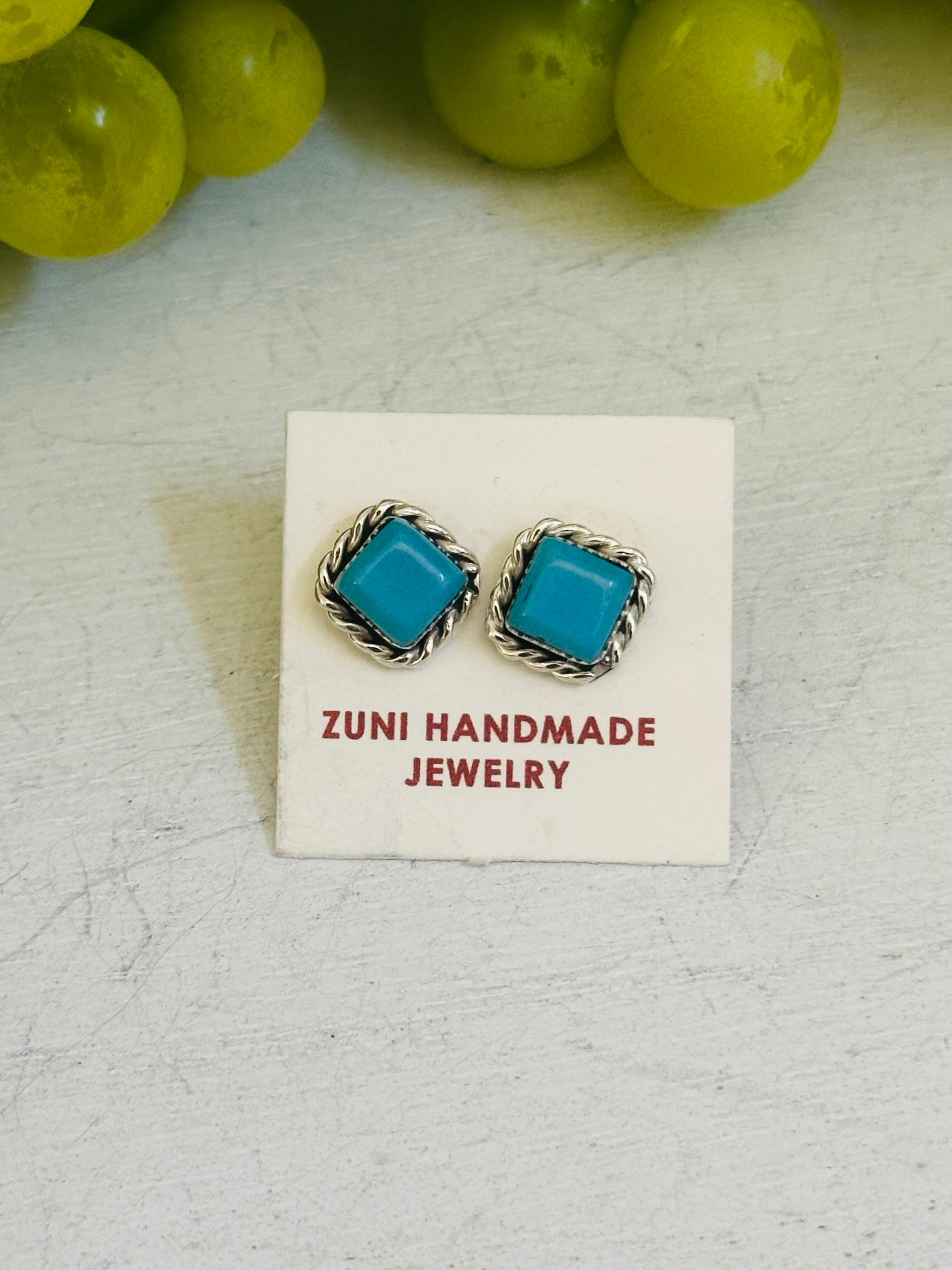 Zuni Made Turquoise & Sterling Silver Post Earrings