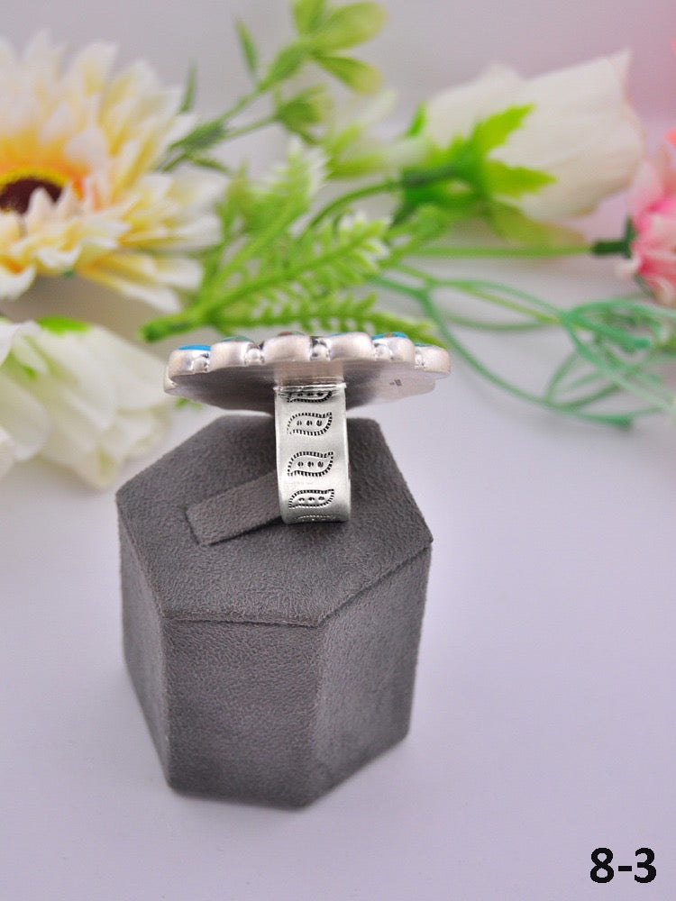 Southwest Made Multi Stone & Sterling Sliver Cluster Adjustable Ring