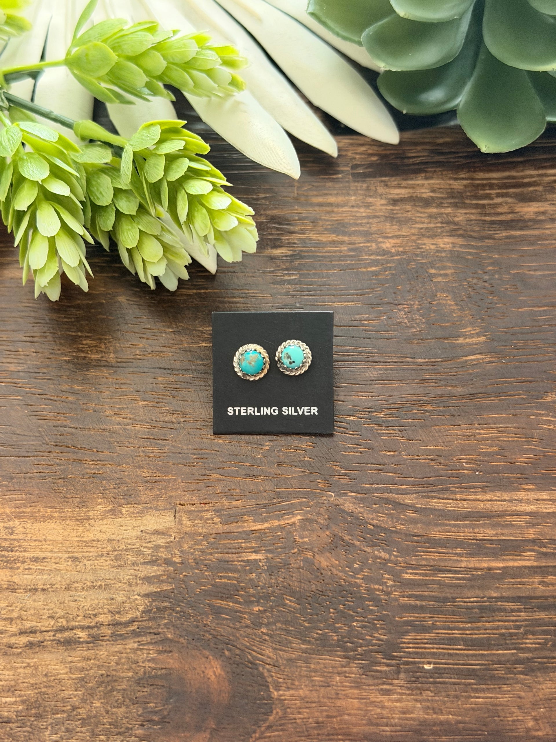 Navajo Made Kingman Turquoise & Sterling Silver Post Earrings