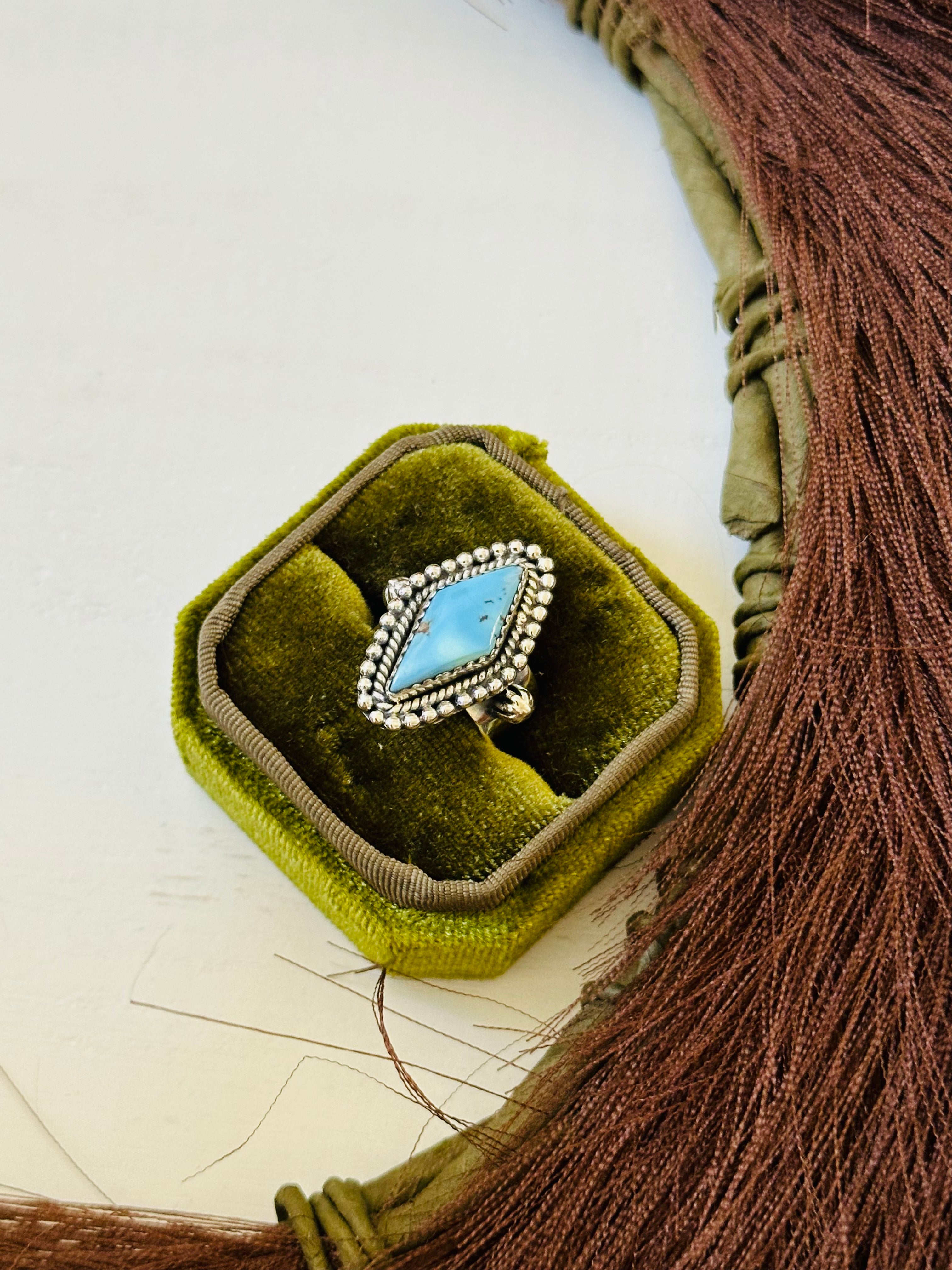 Southwest Handmade Golden Hills Turquoise & Sterling Silver Ring Size 6