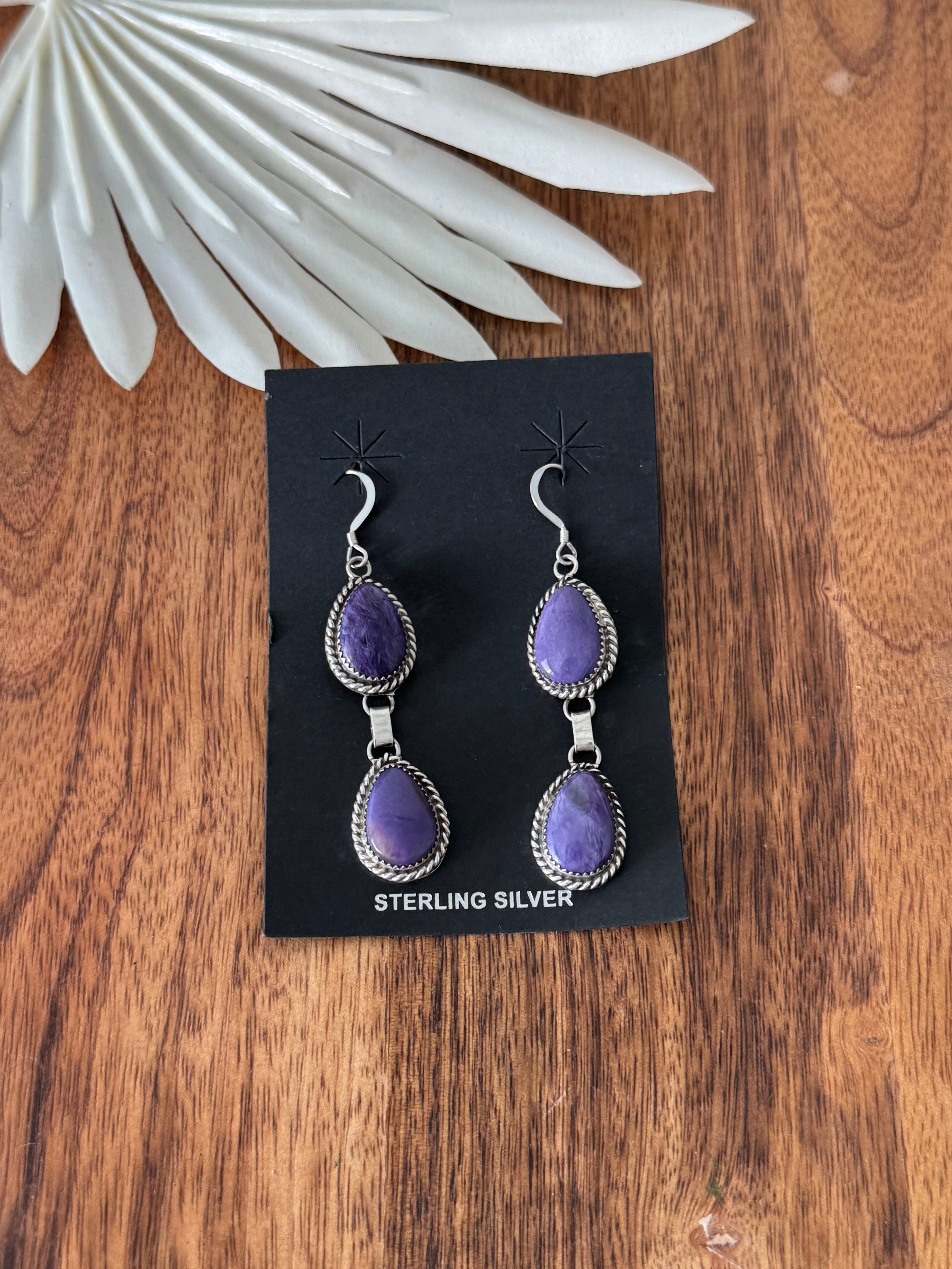 Navajo Charoite & Sterling Silver Dangle Earrings