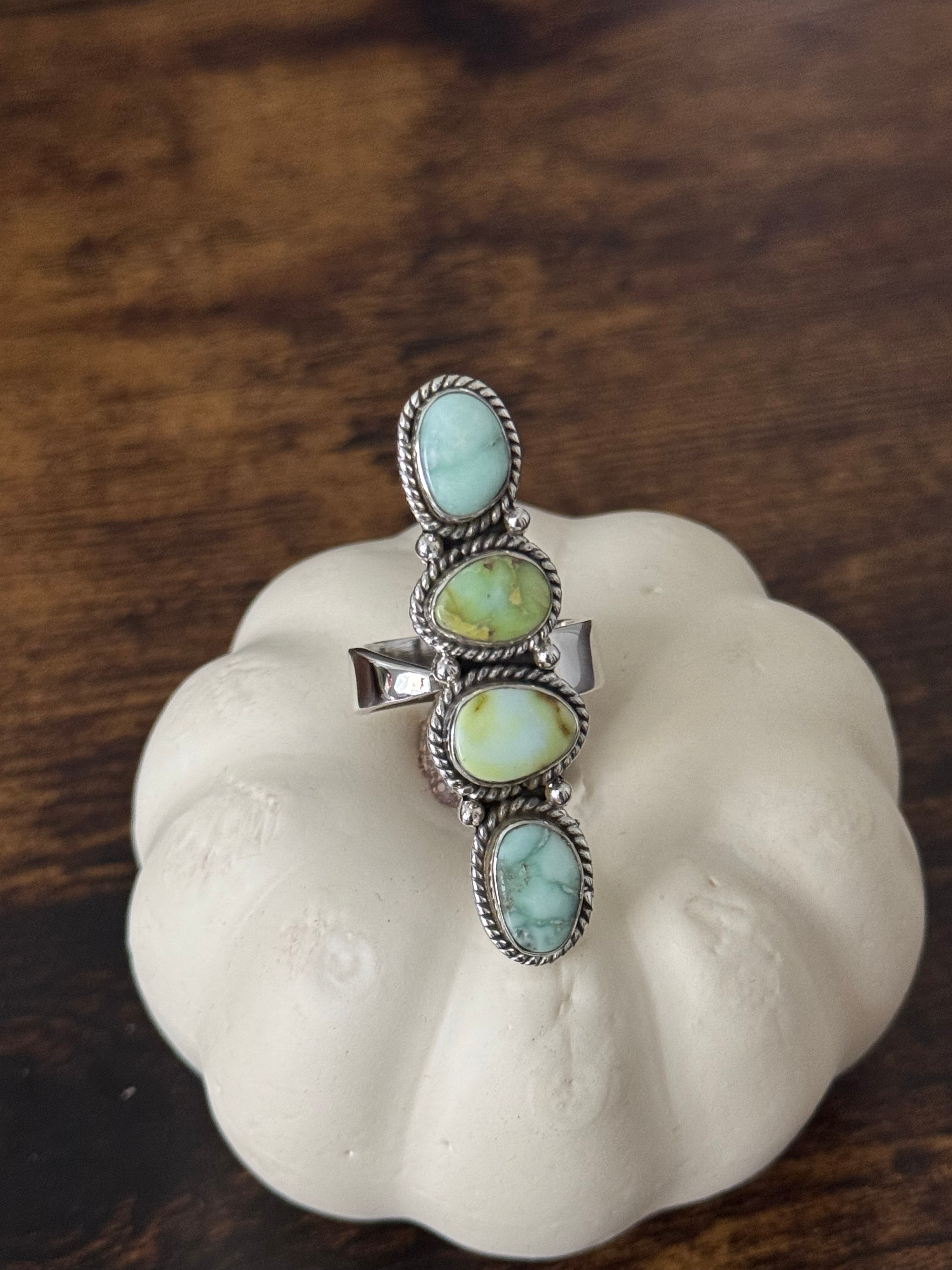 Southwest Handmade Multi Stone & Sterling Silver Adjustable Cluster Ring