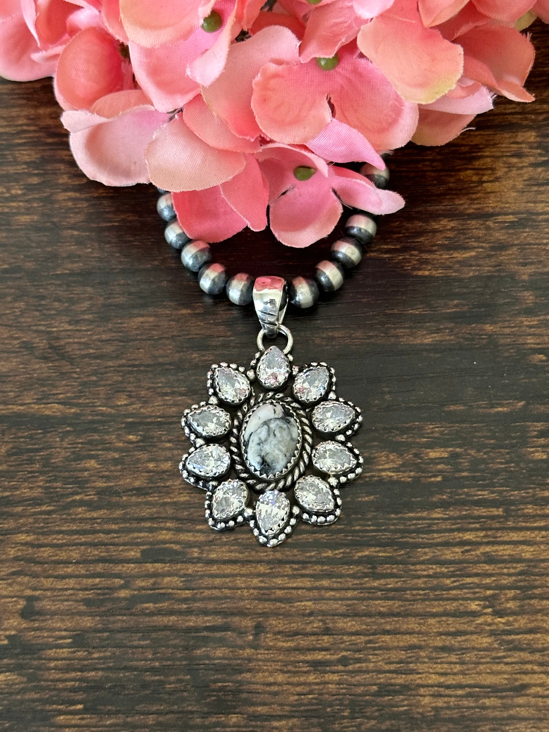Southwest Handmade Multi Stone & Sterling Silver Cluster Pendant