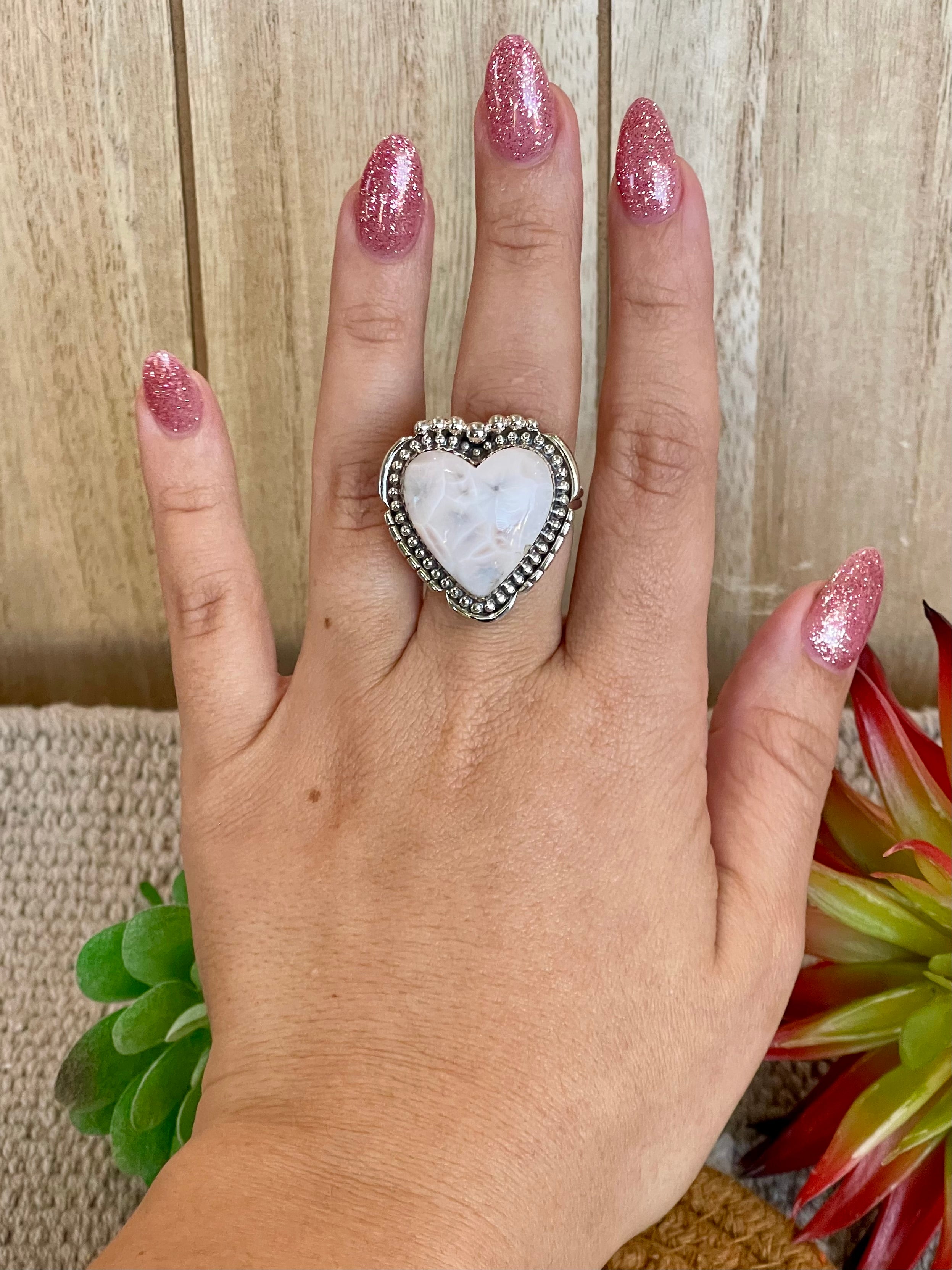 Southwest Handmade Pink Larimar & Sterling Silver Adjustable Ring