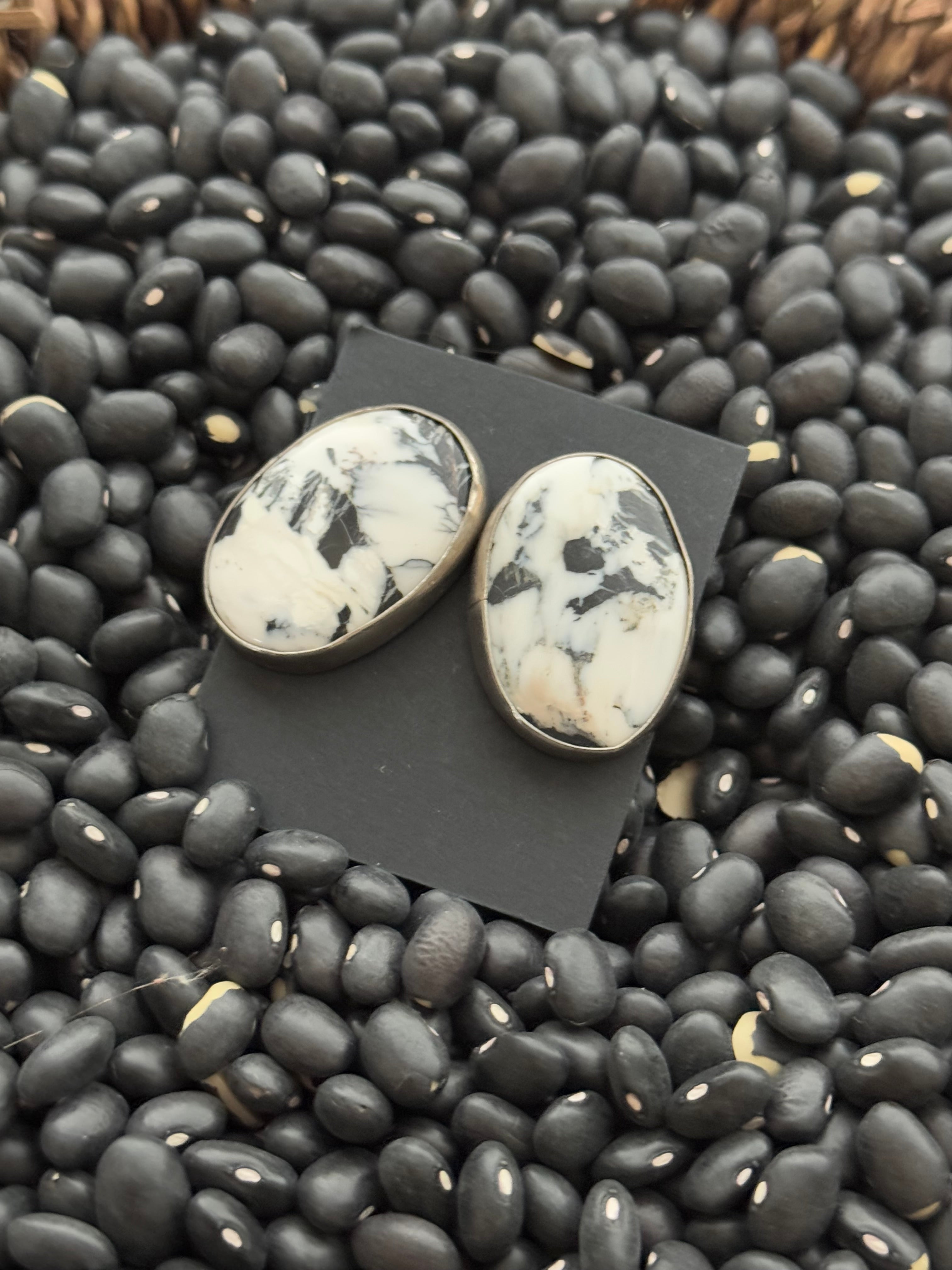 Navajo Made White Buffalo & Sterling Silver Post Earrings