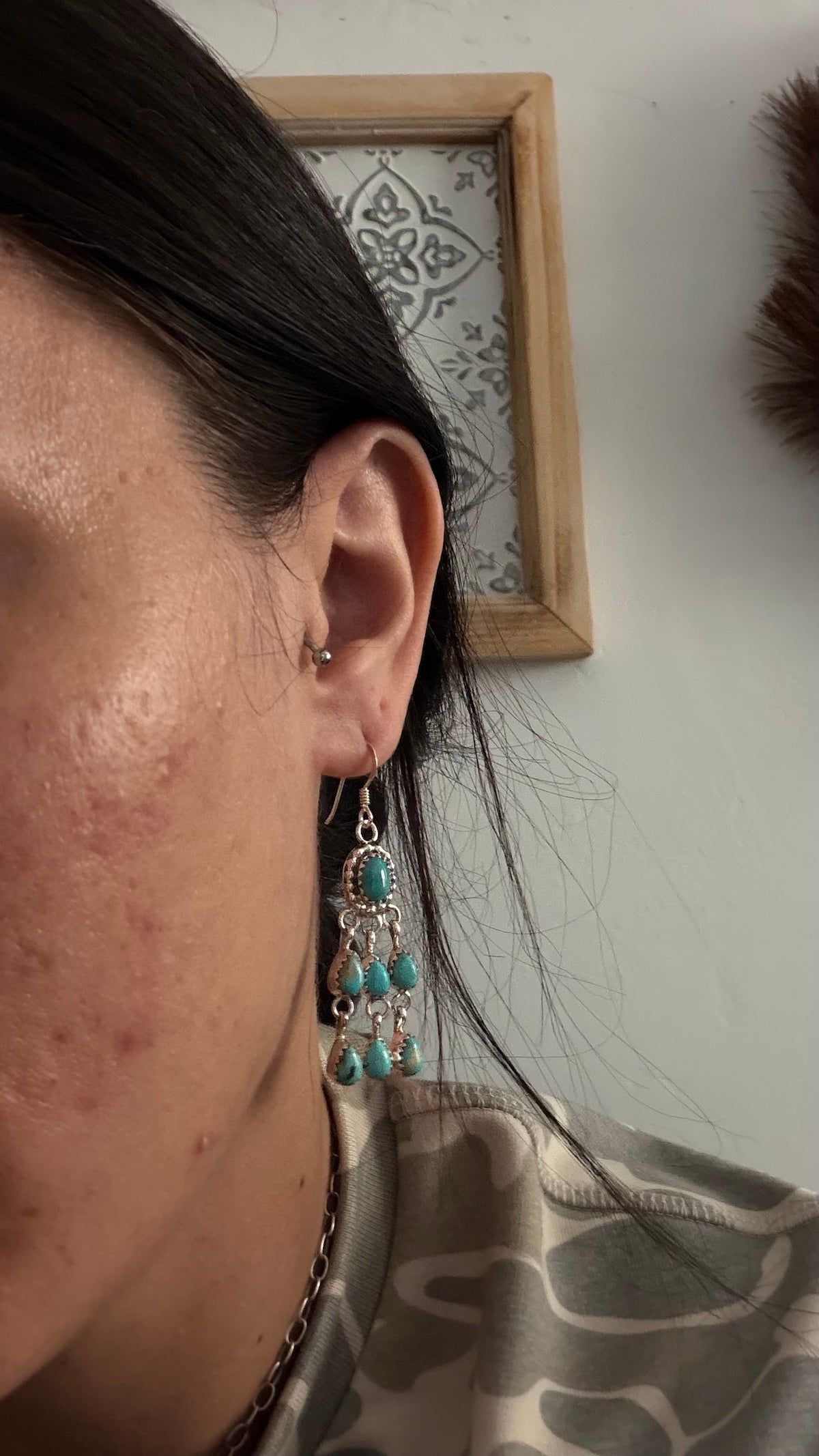 Navajo Made Kingman Turquoise & Sterling Silver Dangle Earrings