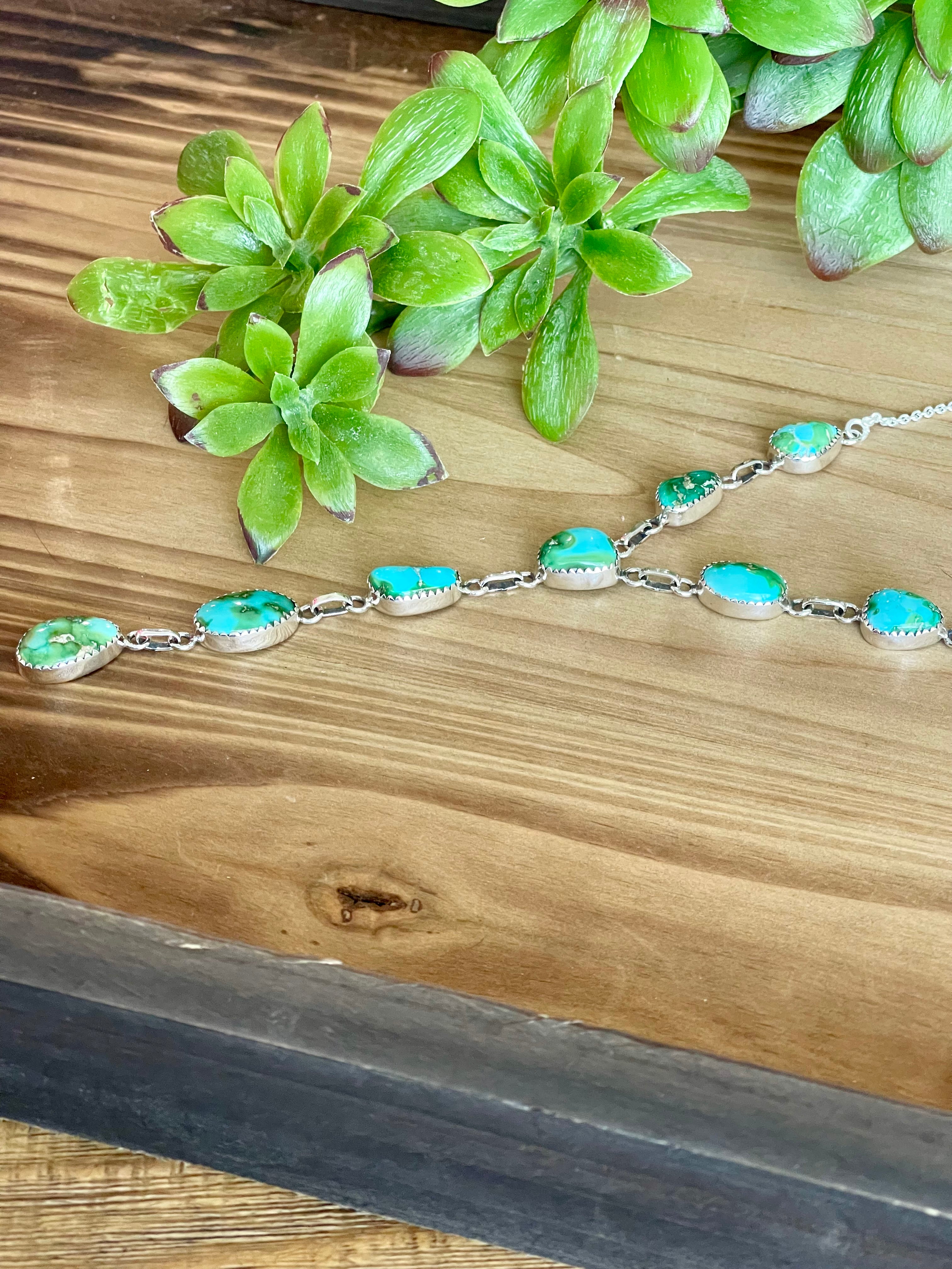 Southwest Handmade Sonoran Mountain Turquoise & Sterling Silver Lariat Necklace