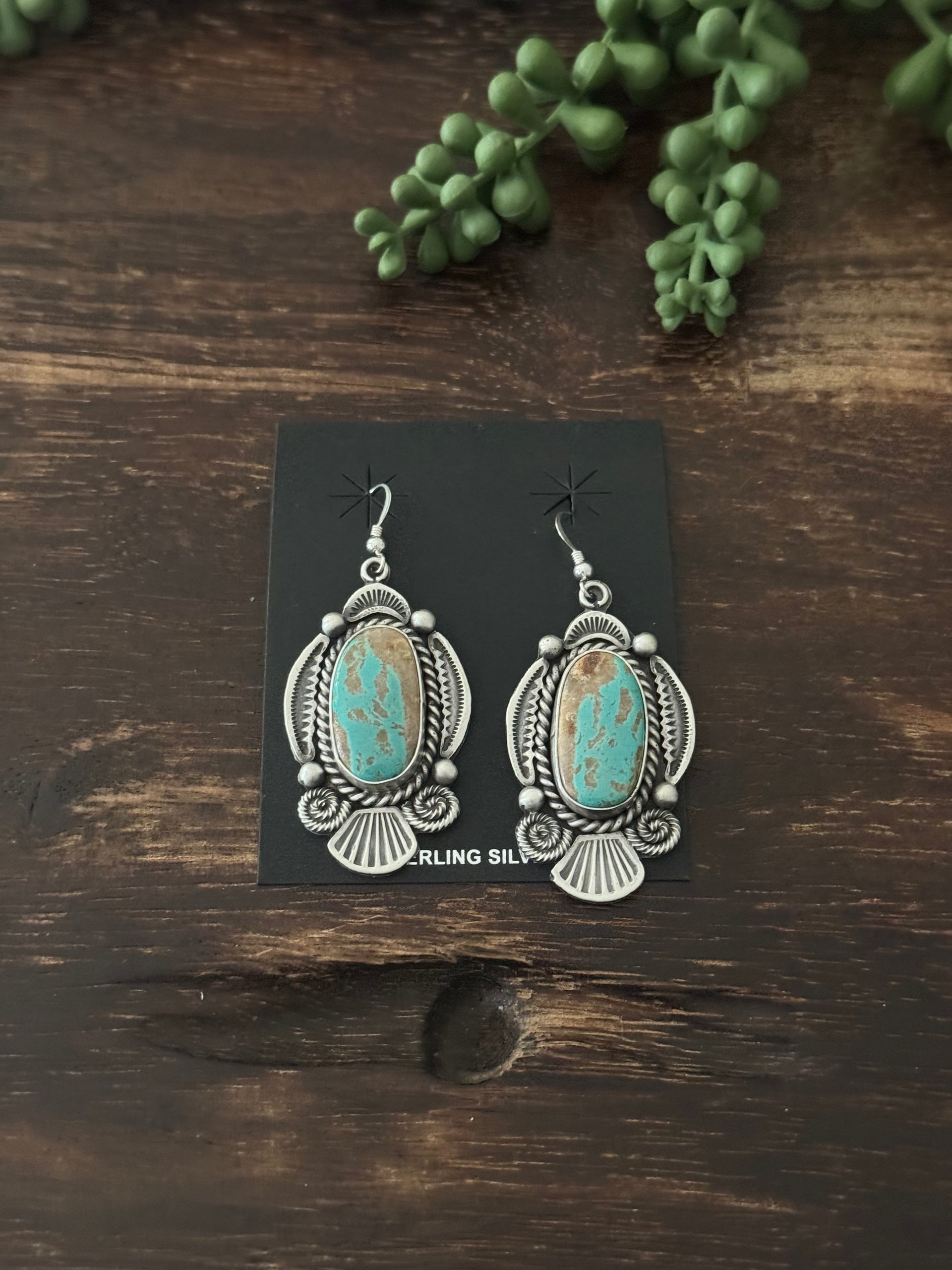 Navajo Made Kingman Turquoise & Sterling Silver Dangle Earrings