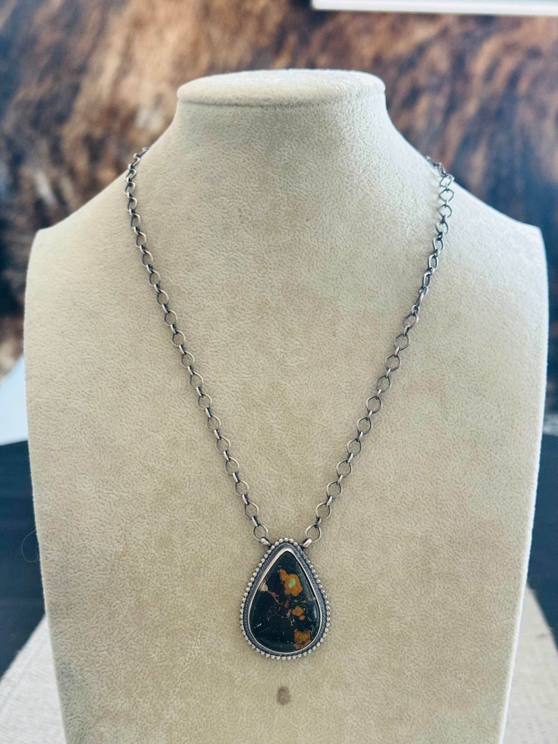 Mathilda Bennally Black Jack Turquoise & Sterling Silver Necklace