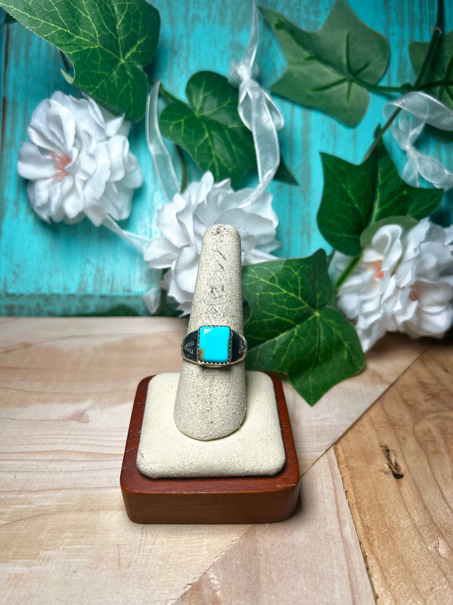 Navajo Made Royston Turquoise & Sterling Silver Ring Size 8.75