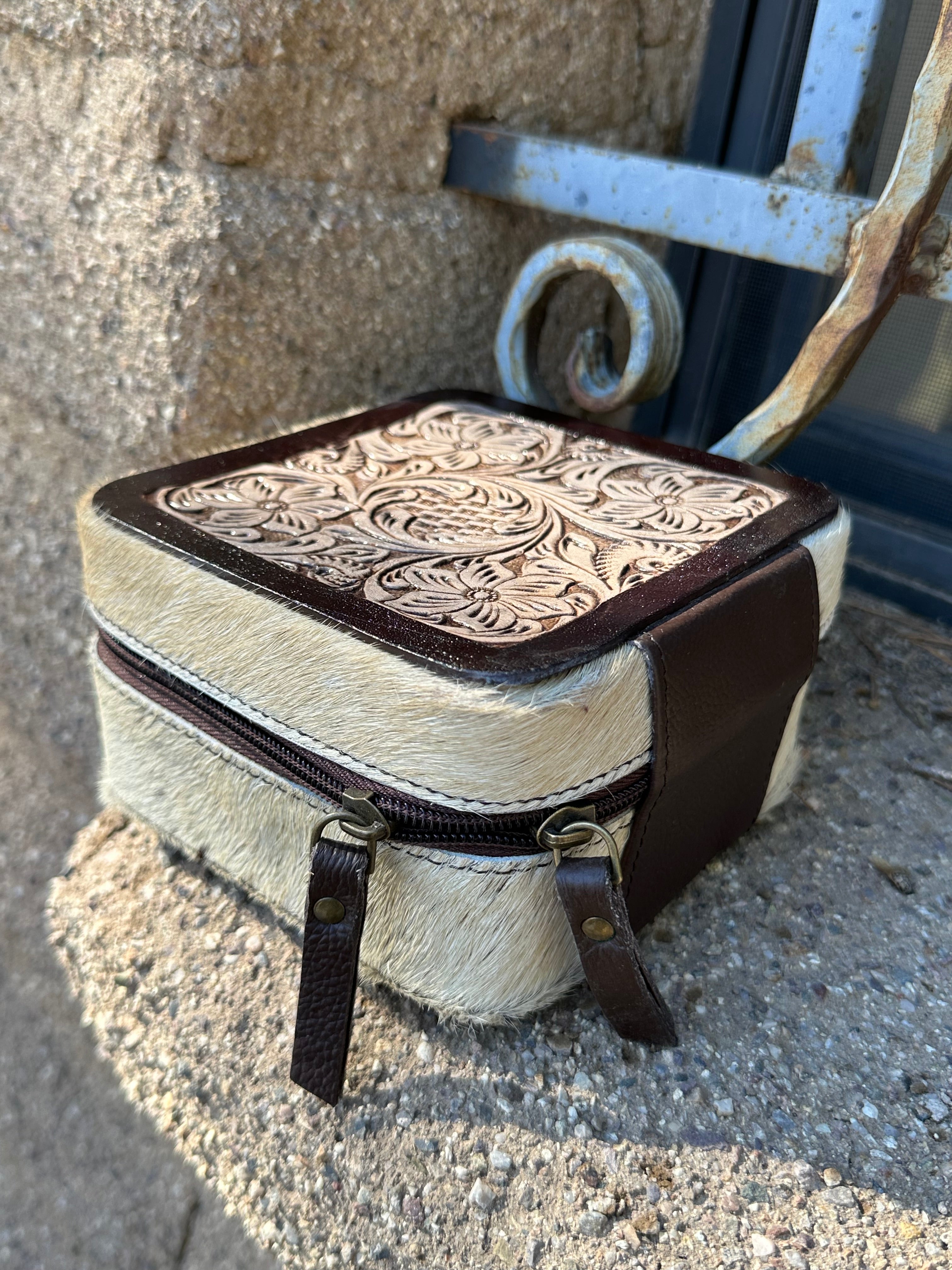 Genuine Tooled Leather Cowhide Jewelry Box