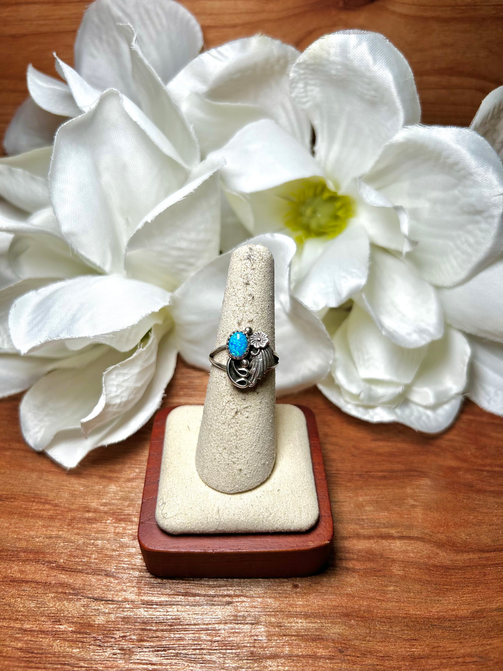 Navajo Made Opal & Sterling Silver Cluster Ring Size 7