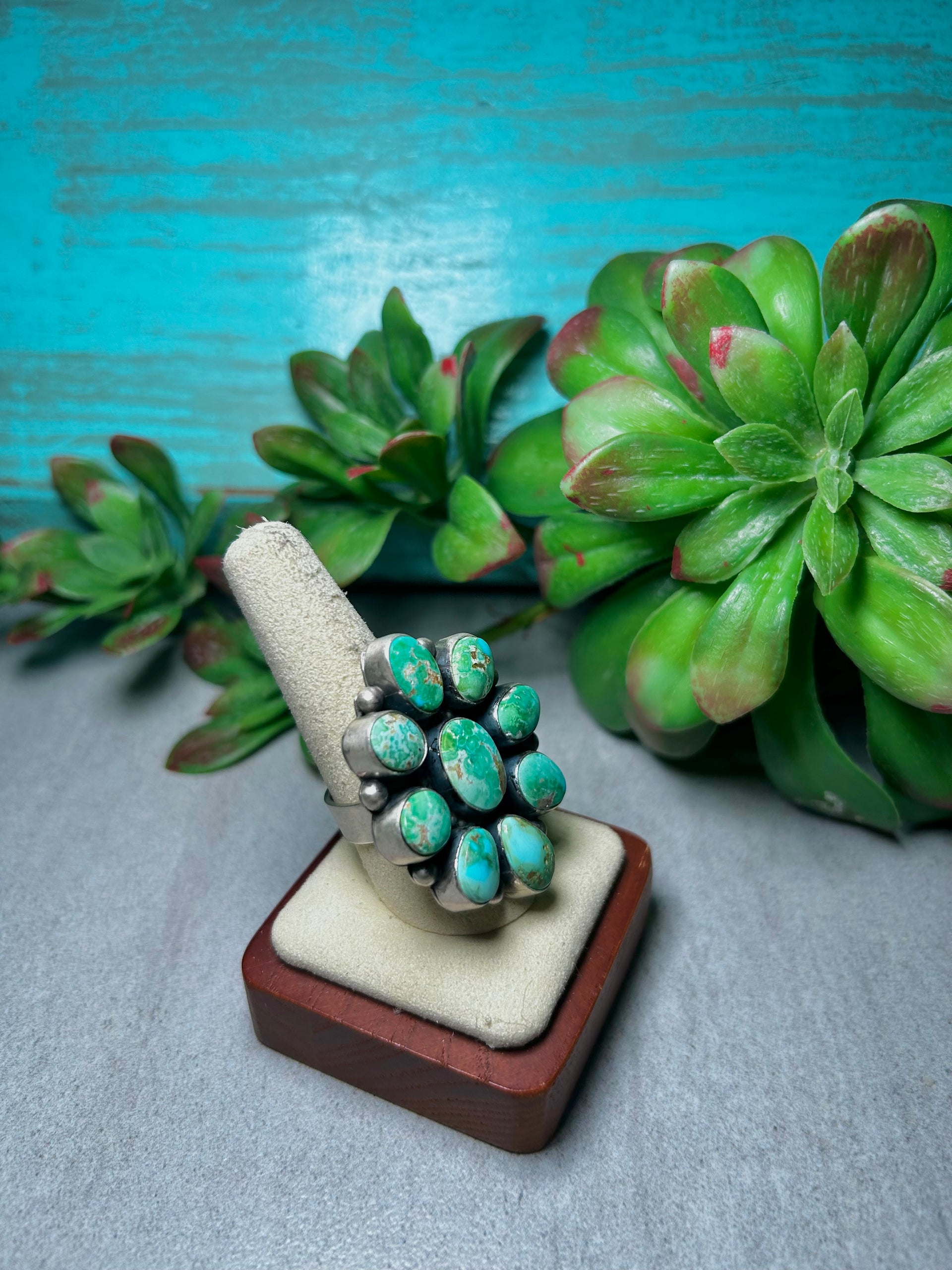 Timothy Yazzie Sonoran Mountain Turquoise & Sterling Silver Cluster Adjustable Ring
