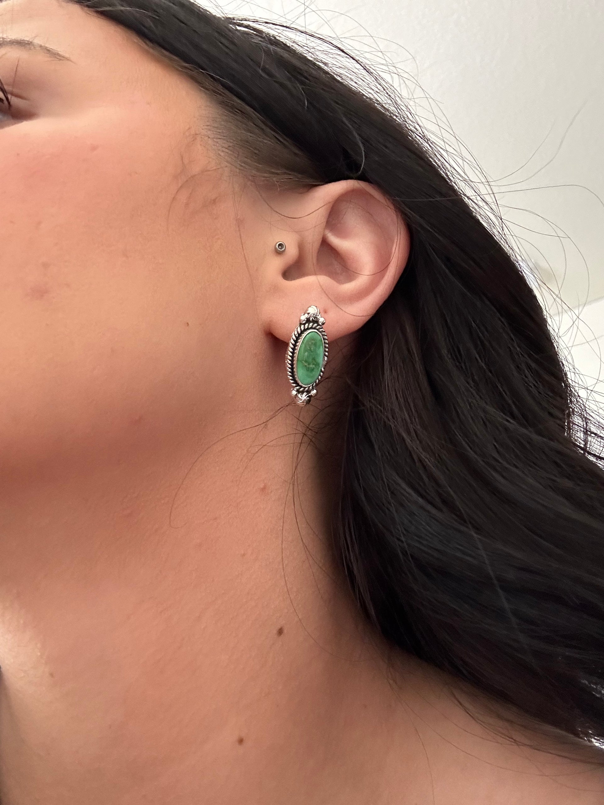 Southwest Handmade Sonoran Gold Turquoise & Sterling Silver Post Earrings