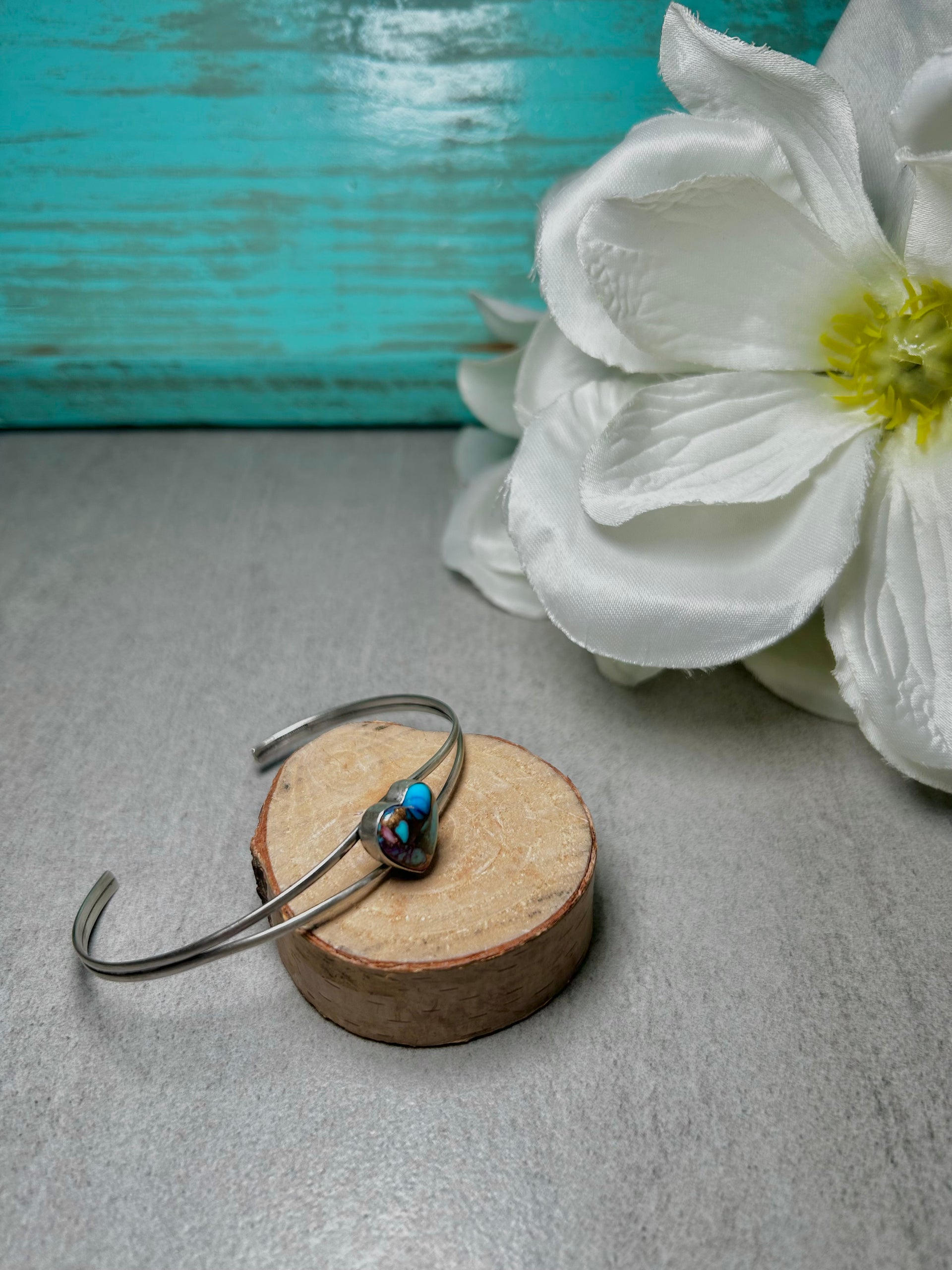 Navajo Made Mohave Turquoise  & Sterling Silver Cuff Bracelet