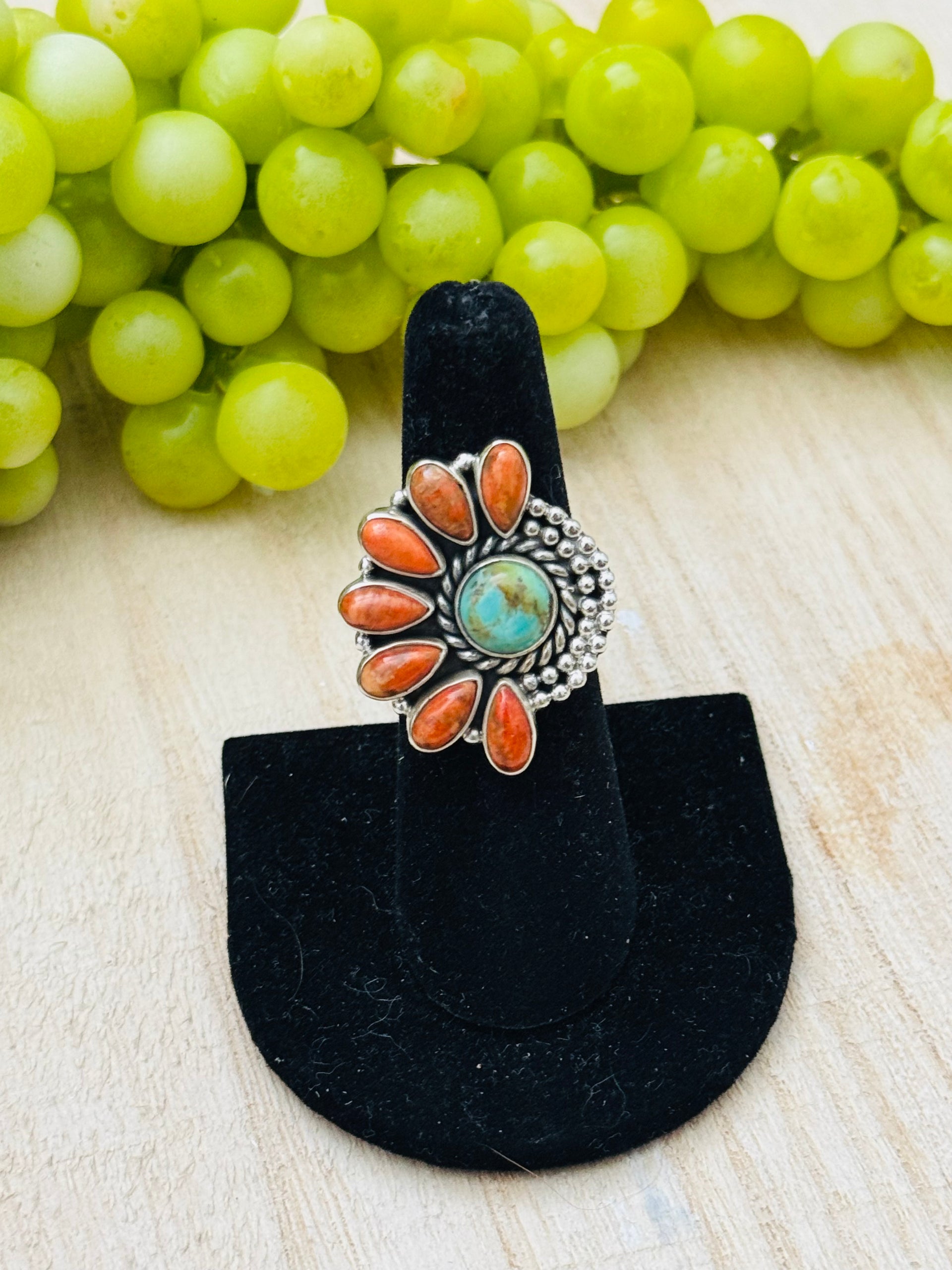 Southwest Handmade Multi Stone & Sterling Silver Adjustable Cluster Ring