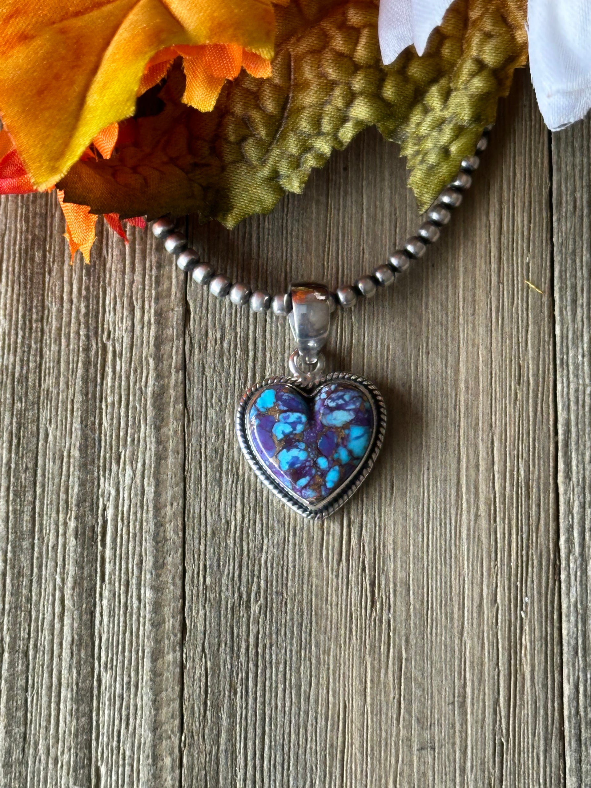 Southwest Handmade Purple Mohave Turquoise & Sterling Silver Heart Pendant