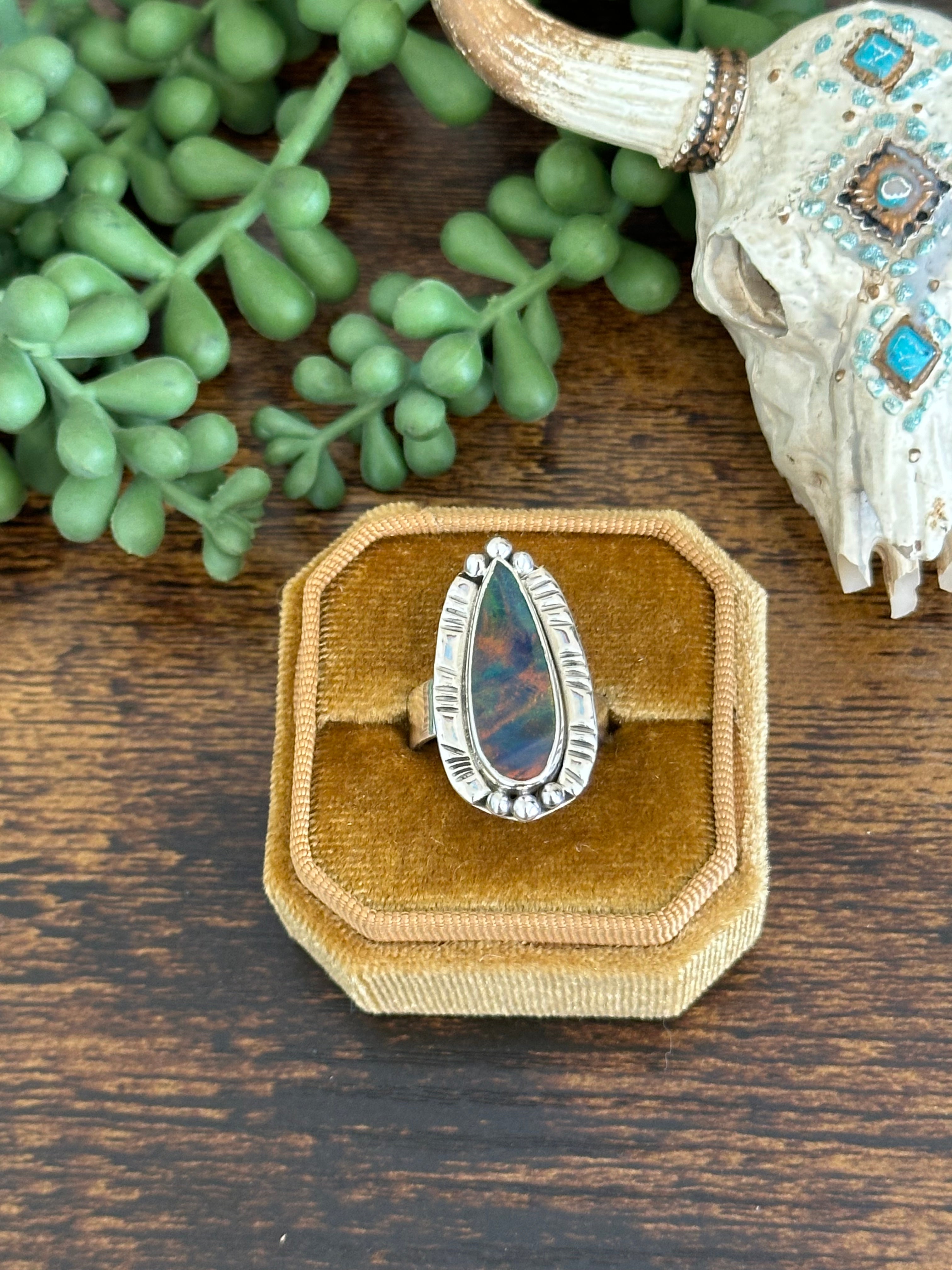 Southwest Handmade Opal & Sterling Silver Adjustable Ring