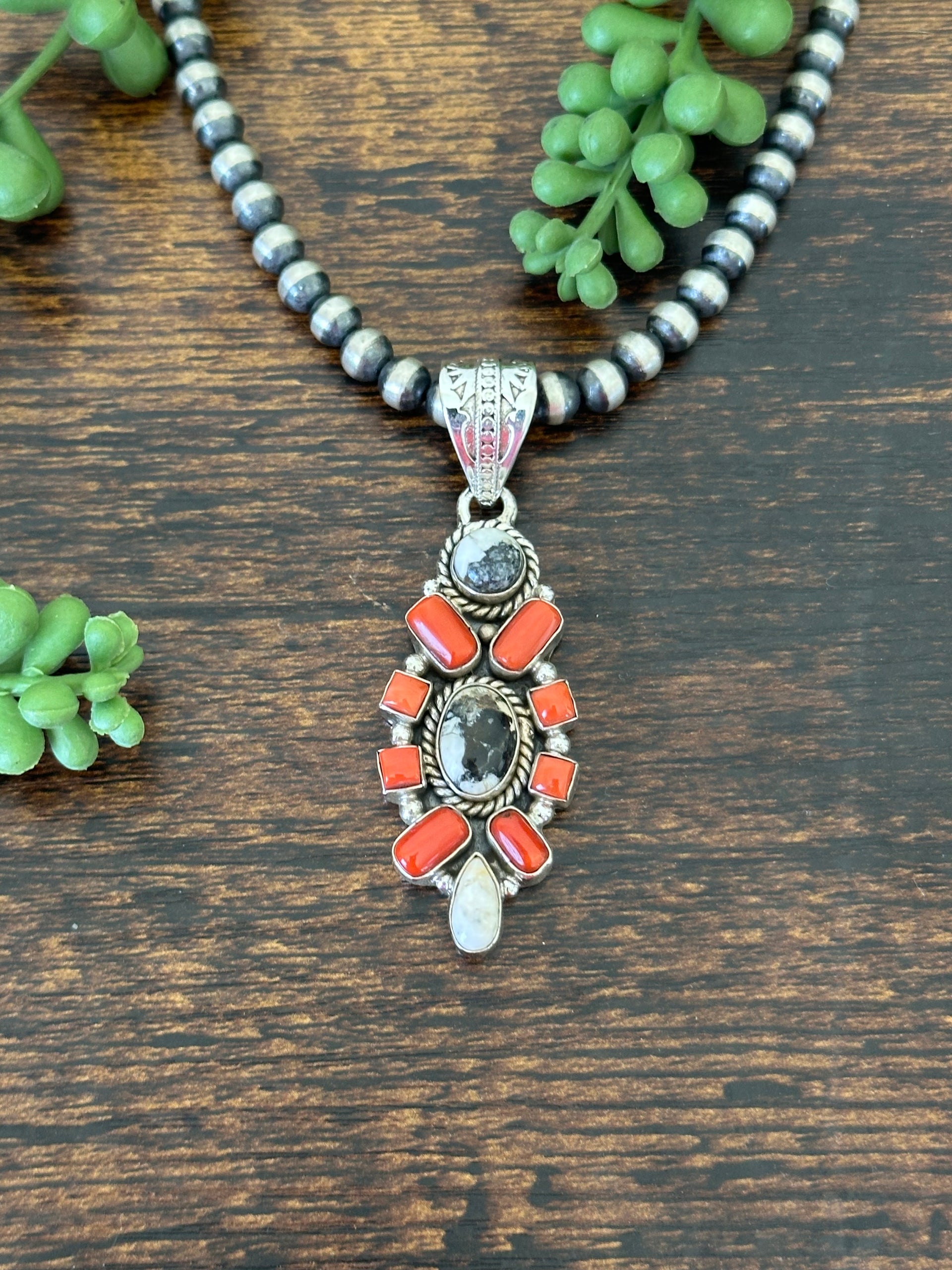 Southwest Handmade Multi Stone & Sterling Silver Cluster Pendant