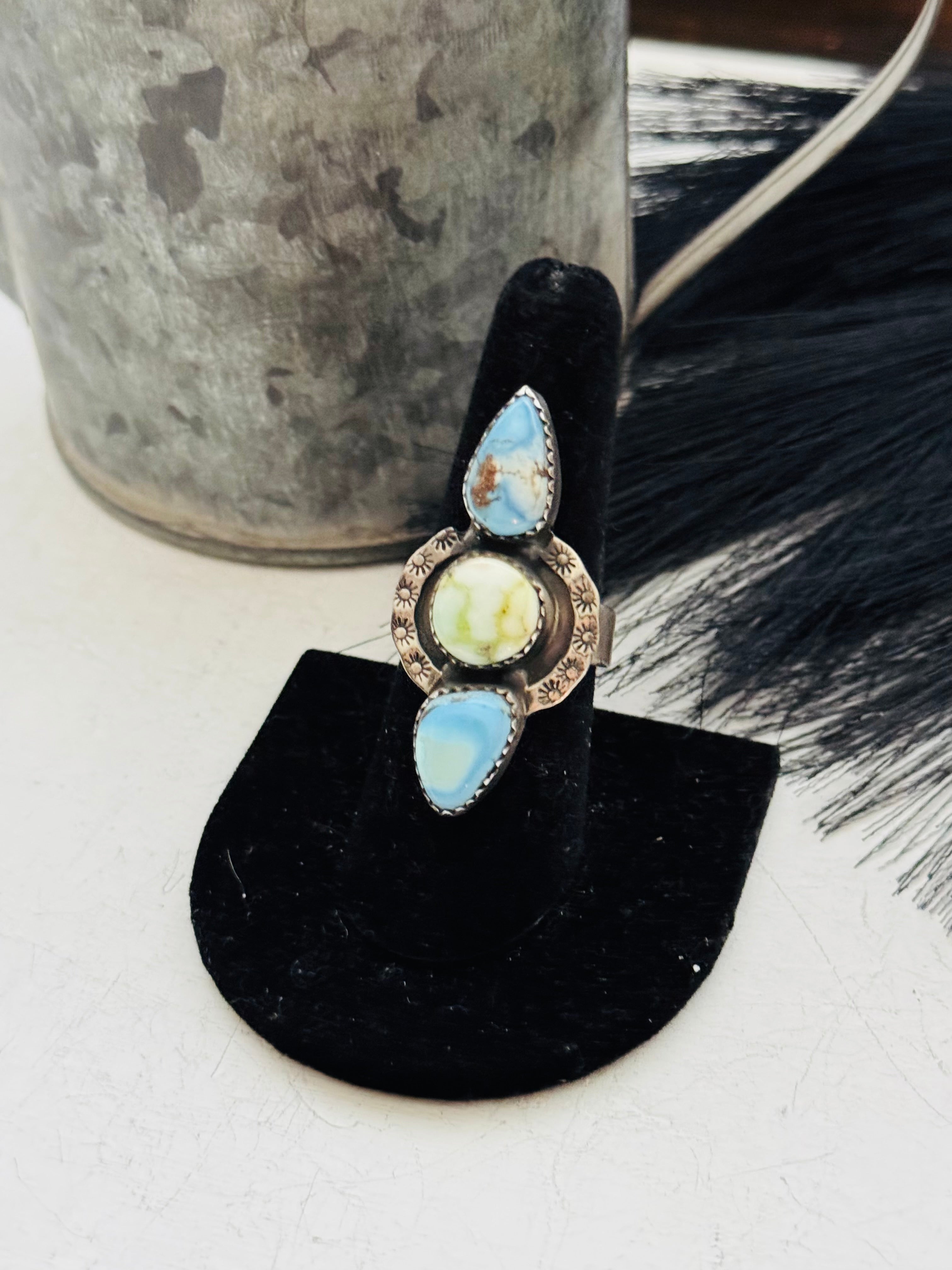 Southwest Handmade Multi Stone & Sterling Silver Adjustable Cluster Ring