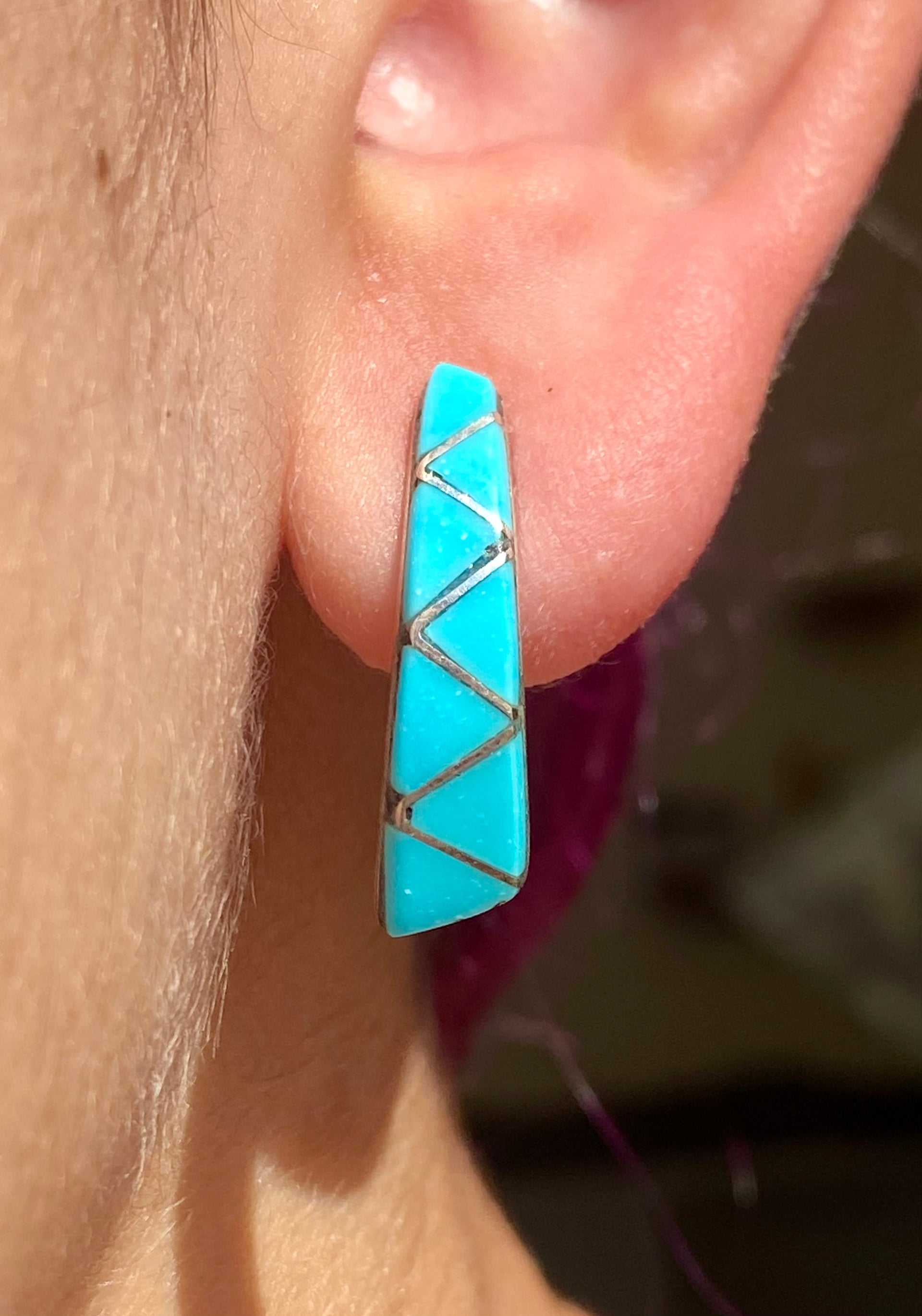 Zuni Handmade Kingman Turquoise & Sterling Silver Post Earrings