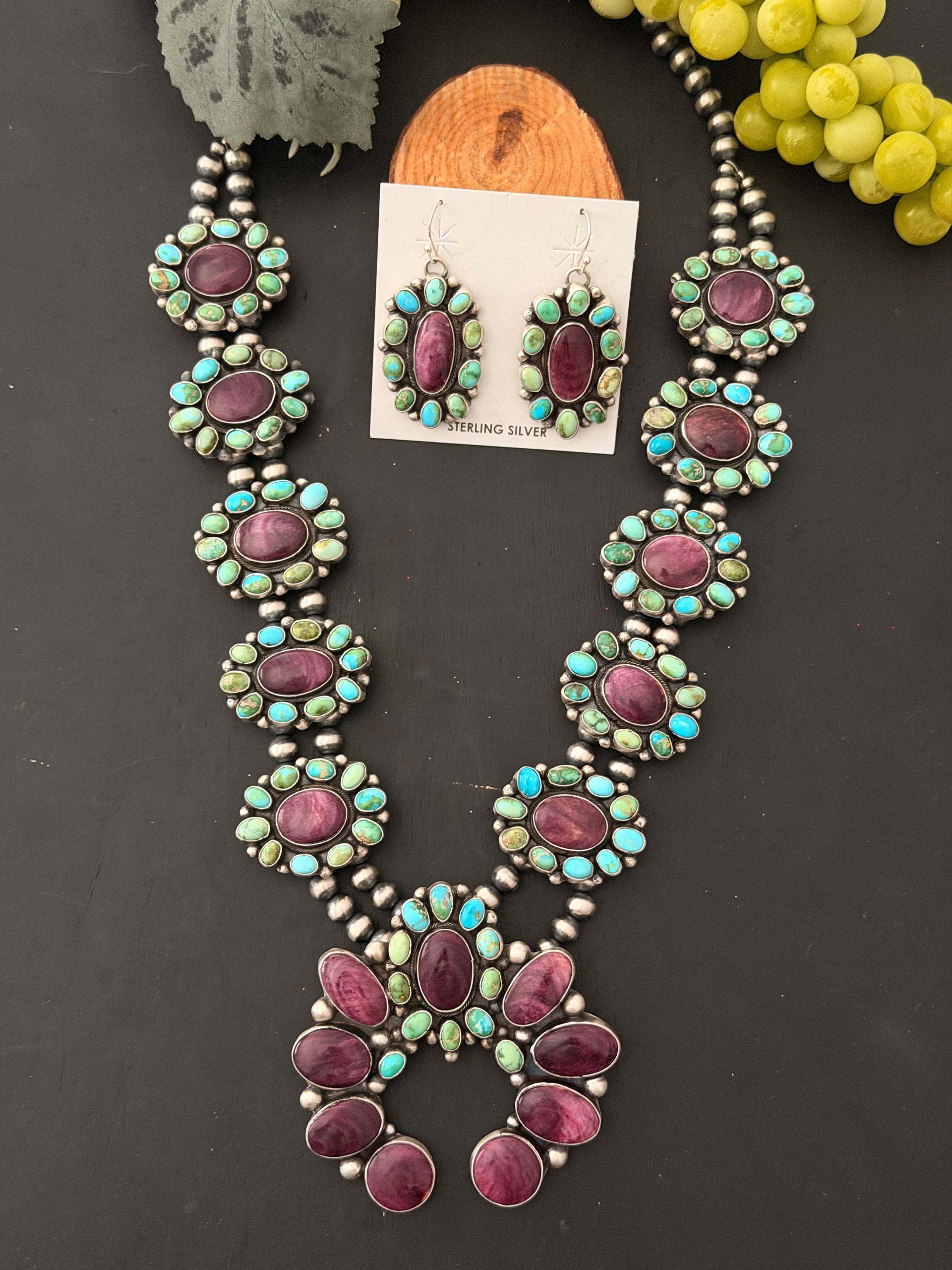 Travis Jim Multi Stone & Sterling Silver Cluster Necklace Set