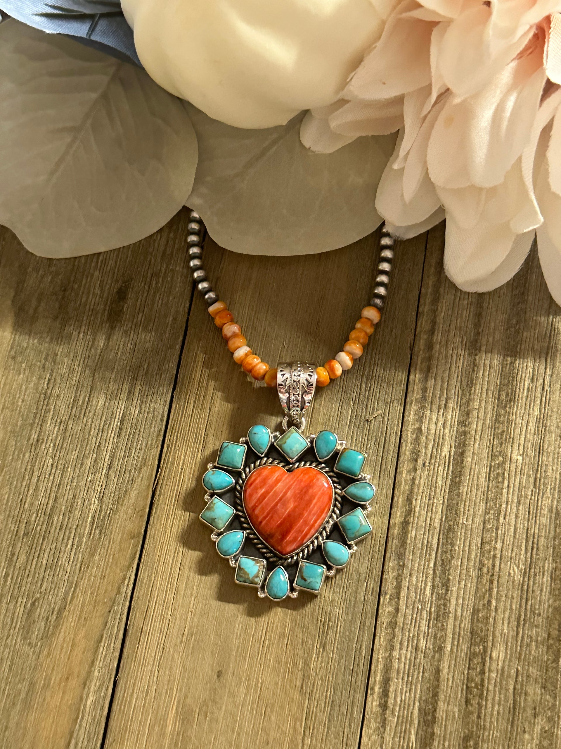 Southwest Handmade Multi Stone & Sterling Silver Heart Pendant