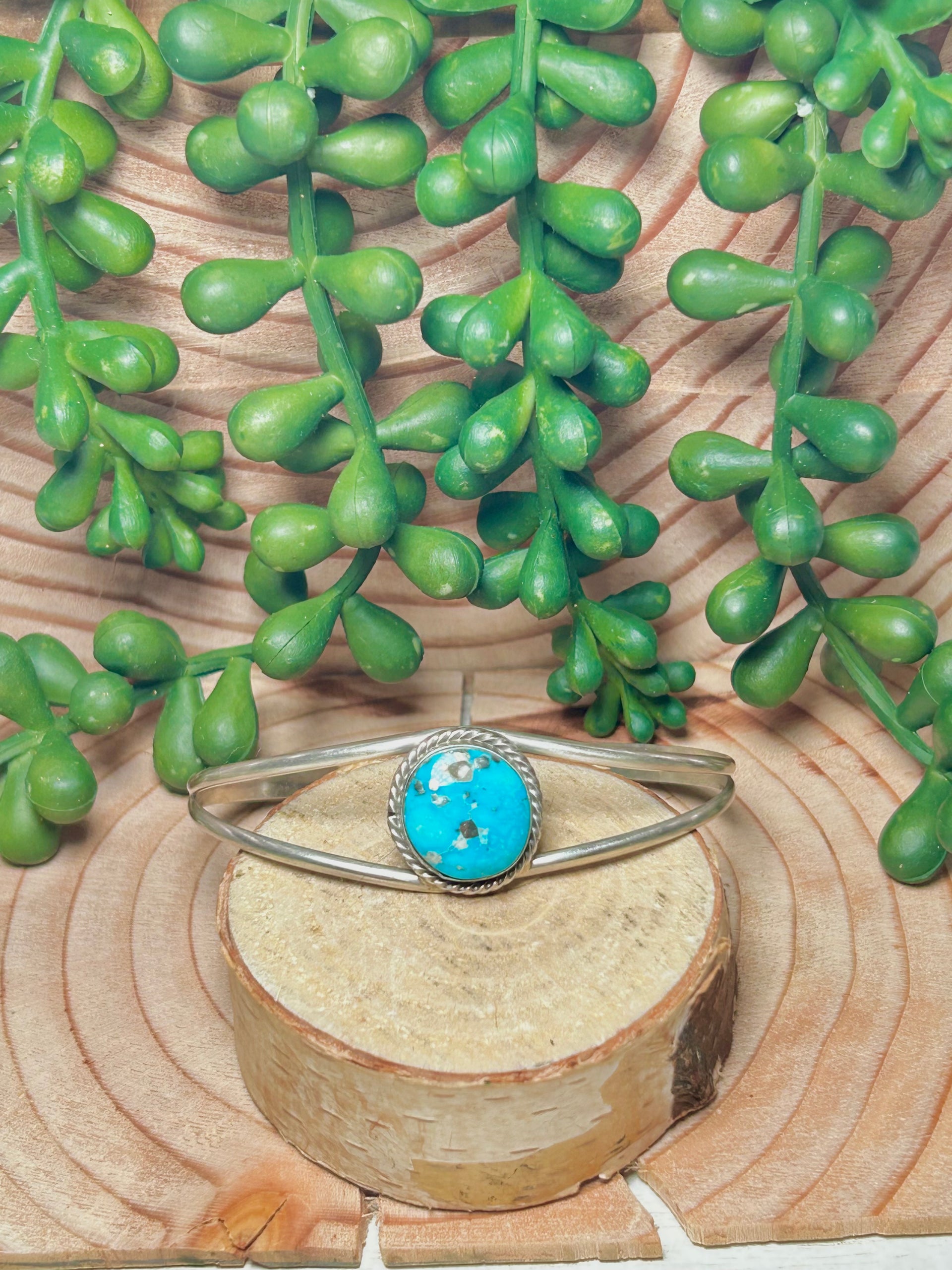 Navajo Made Kingman Turquoise & Sterling Silver Cuff Bracelet