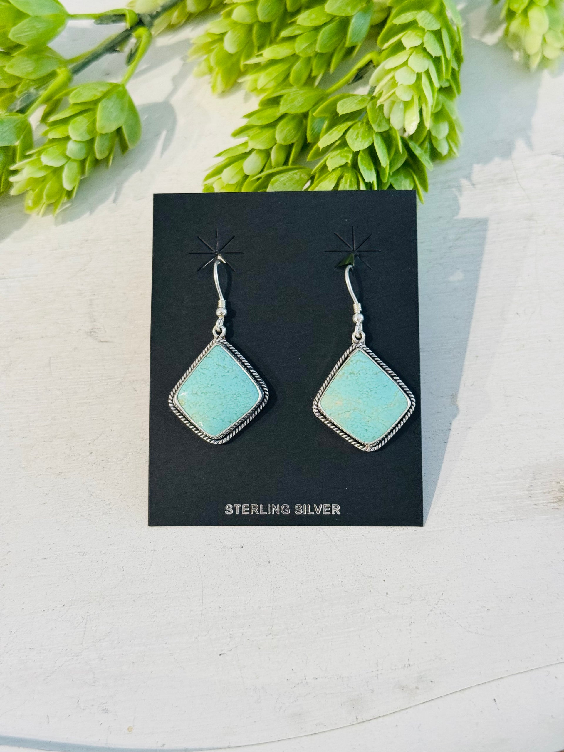 Southwest Handmade Kingman Turquoise & Sterling Silver Dangle Earrings