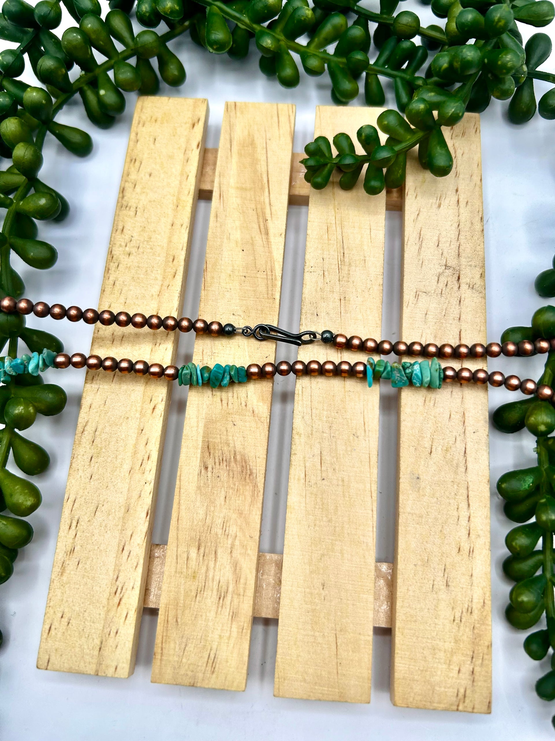 Navajo Made Strung Kingman Turquoise & Copper Necklace
