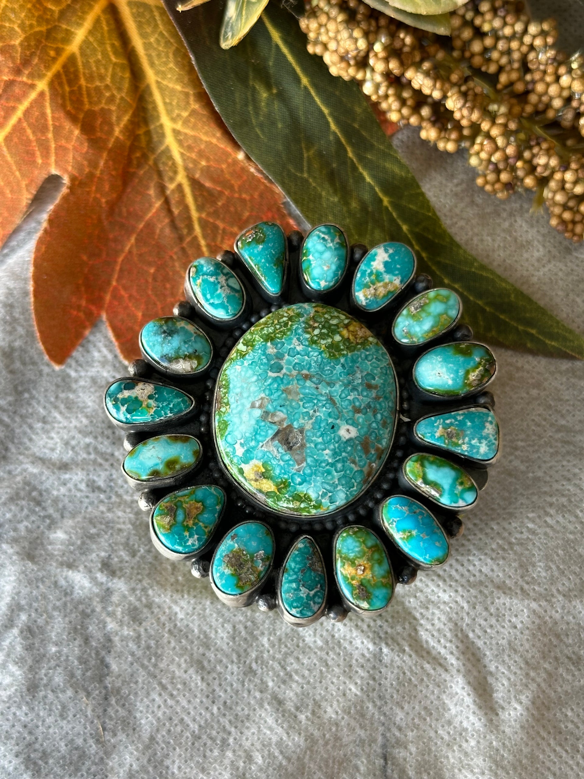 Travis J Sonoran Gold Turquoise & Sterling Silver Cluster Ring Size 9.5