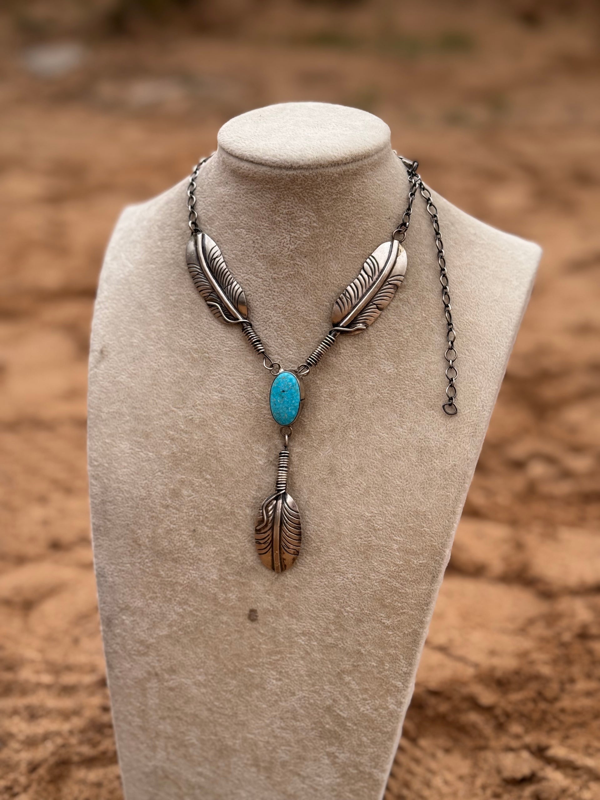 Kobe Martinez Royston Turquoise and Sterling Silver Feather Necklace