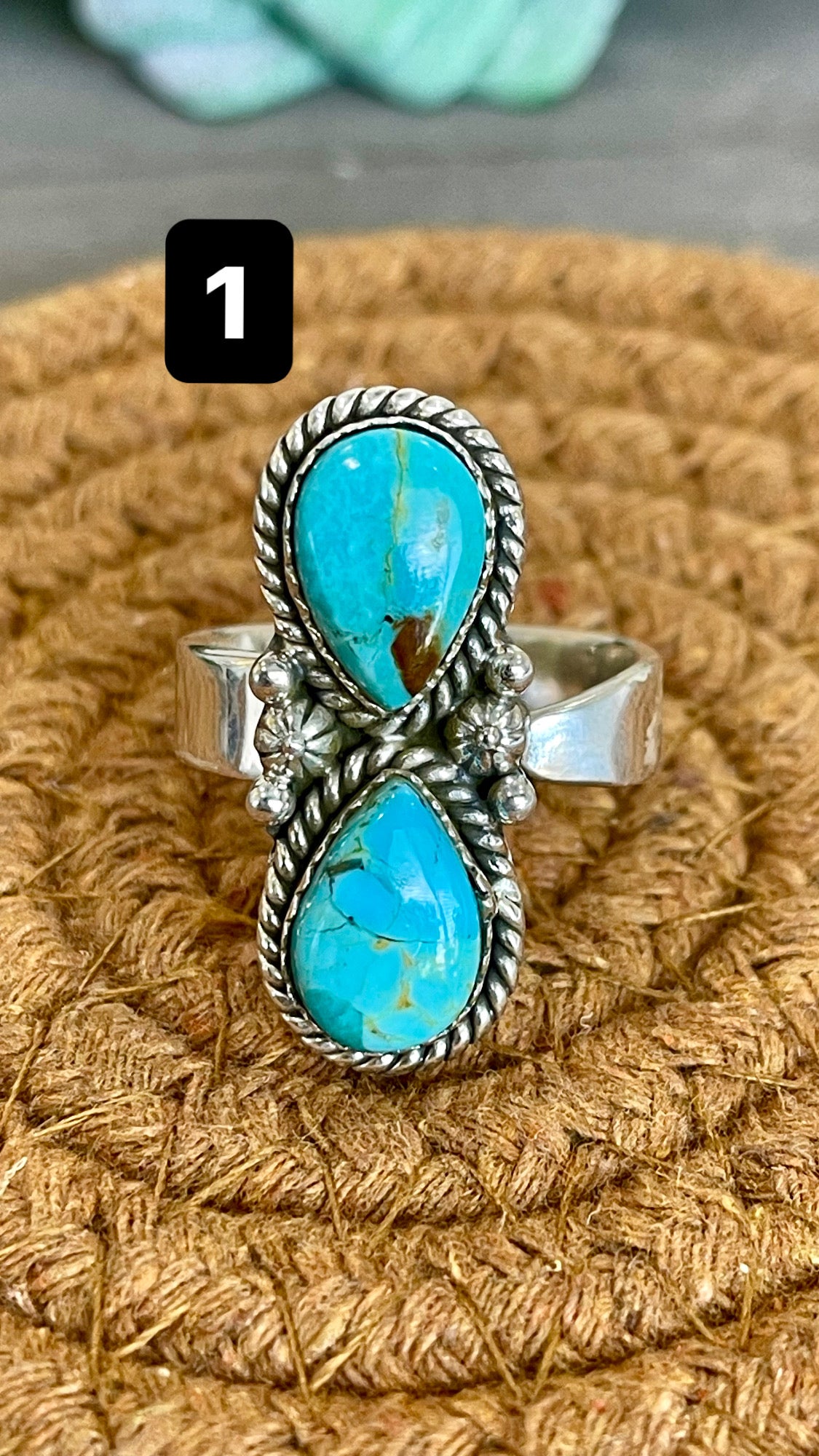 Southwest Handmade Kingman Turquoise & Sterling Silver Adjustable Ring